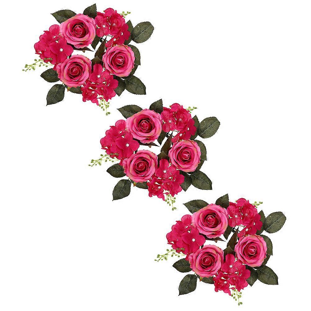 Artificial Flower Candle Ring Rosy for Wedding Table Party 12Pcs