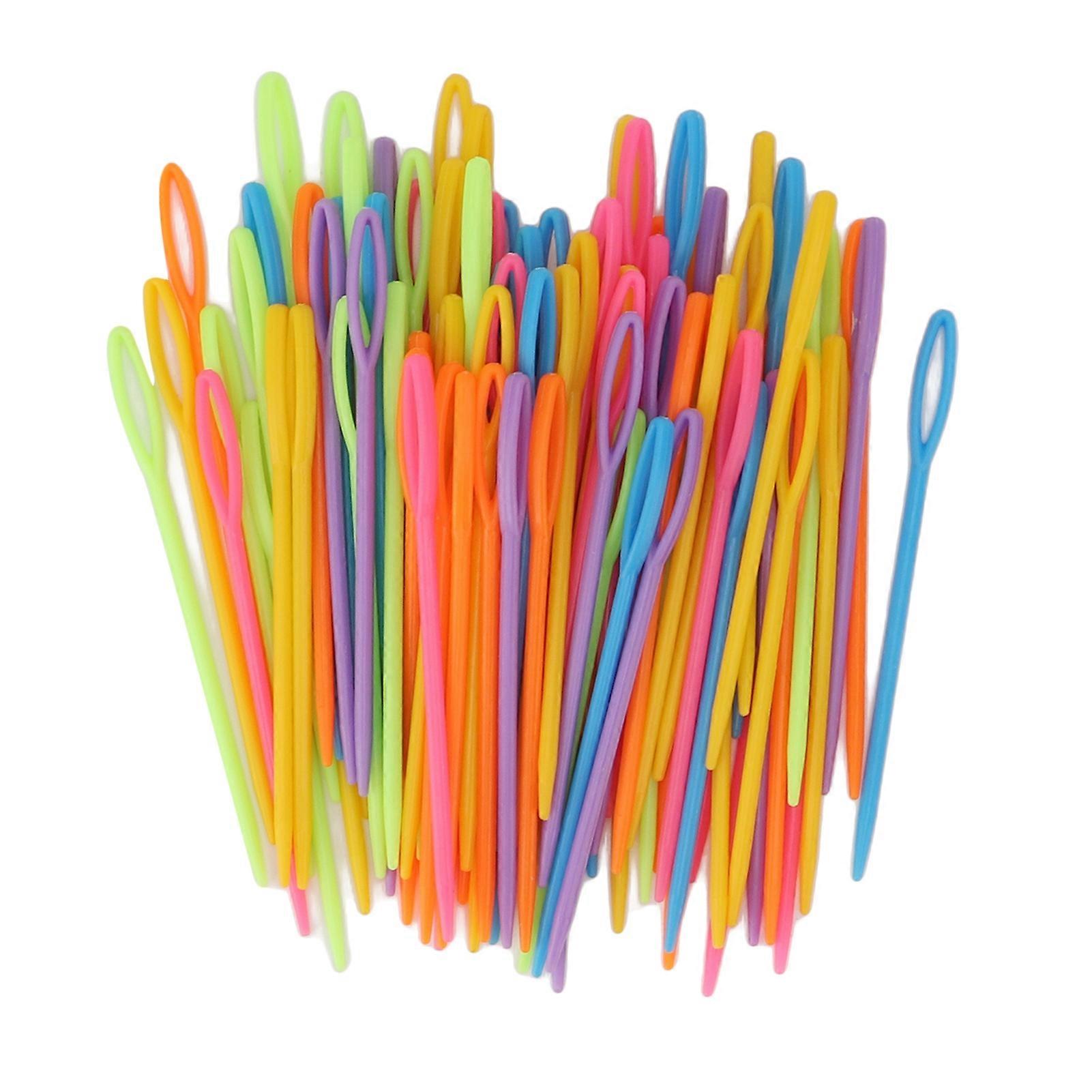 Lot de 100 aiguilles à gros chas en plastique, couleurs vives, pour tricoter