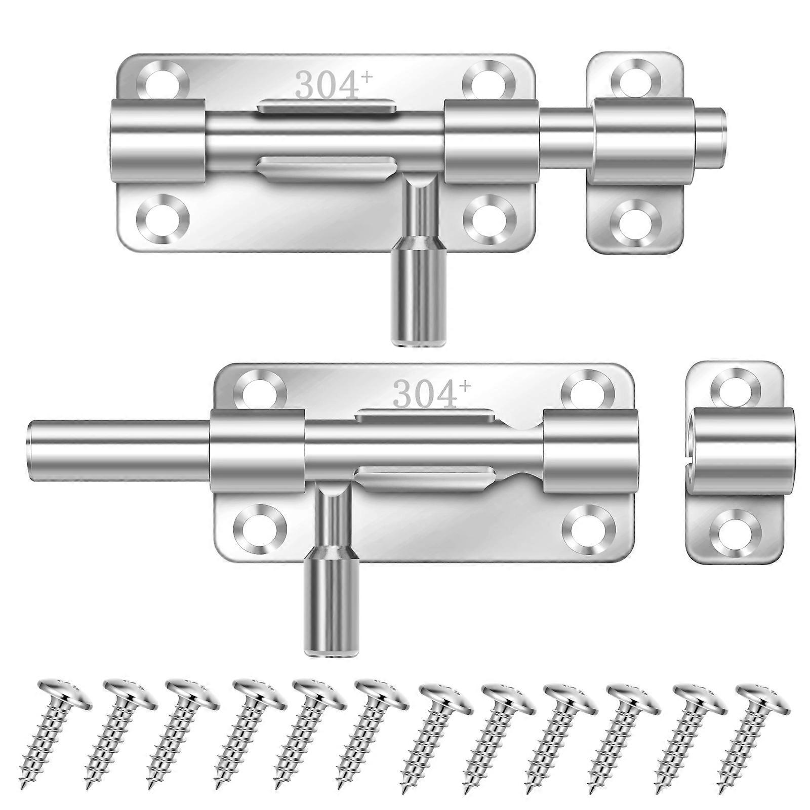 Silver Door Lock Slide Bolt for Shed Doors 2Pcs Sliding Security Locks