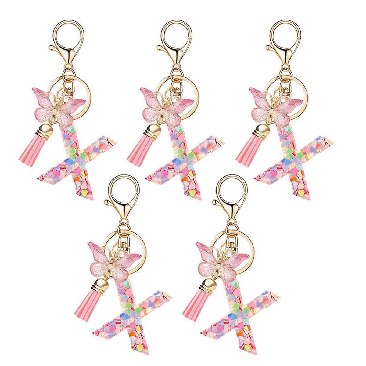X type letter pendant pink cute initial keychain butterfly keychain