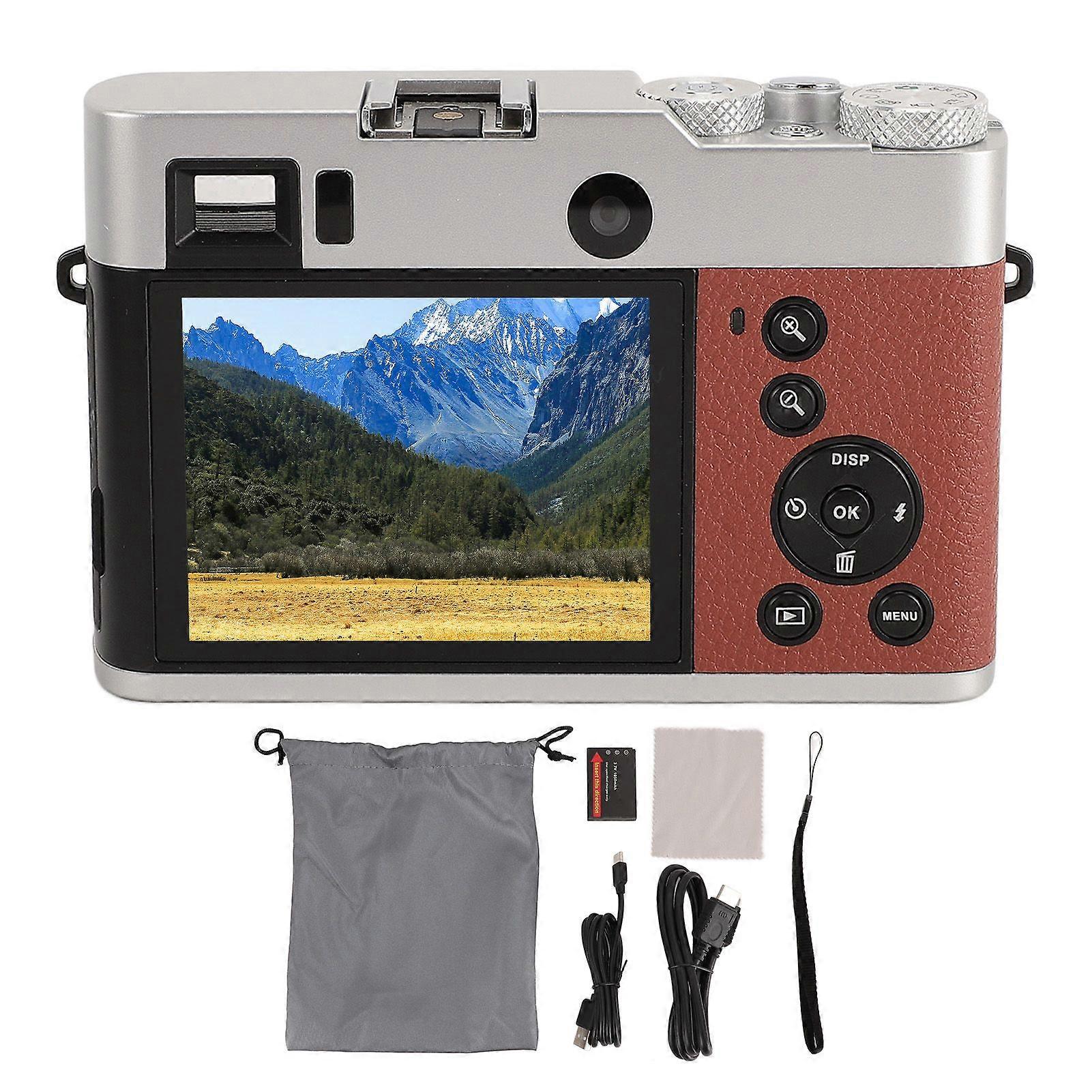 5K HDデジタルカメラ48MPフロントリアレンズ16倍ズーム手ぶれ補正オートフォーカスレトロトラベルカメラ写真撮影用ブラウン