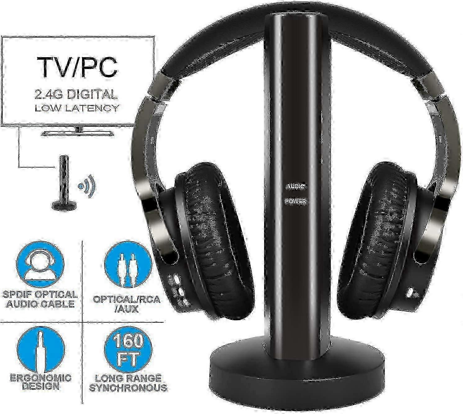Wireless TV headphones, 2.4G digital RF transmitter, 18-hour battery life, Zero-latency experience
