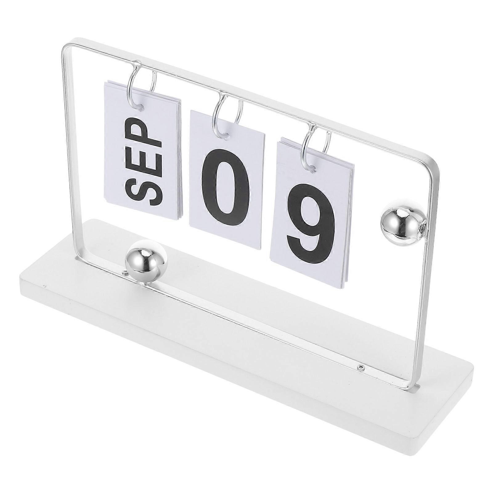 Silver Perpetual Calendar for Desk Use 2Sets Wooden Flip Display