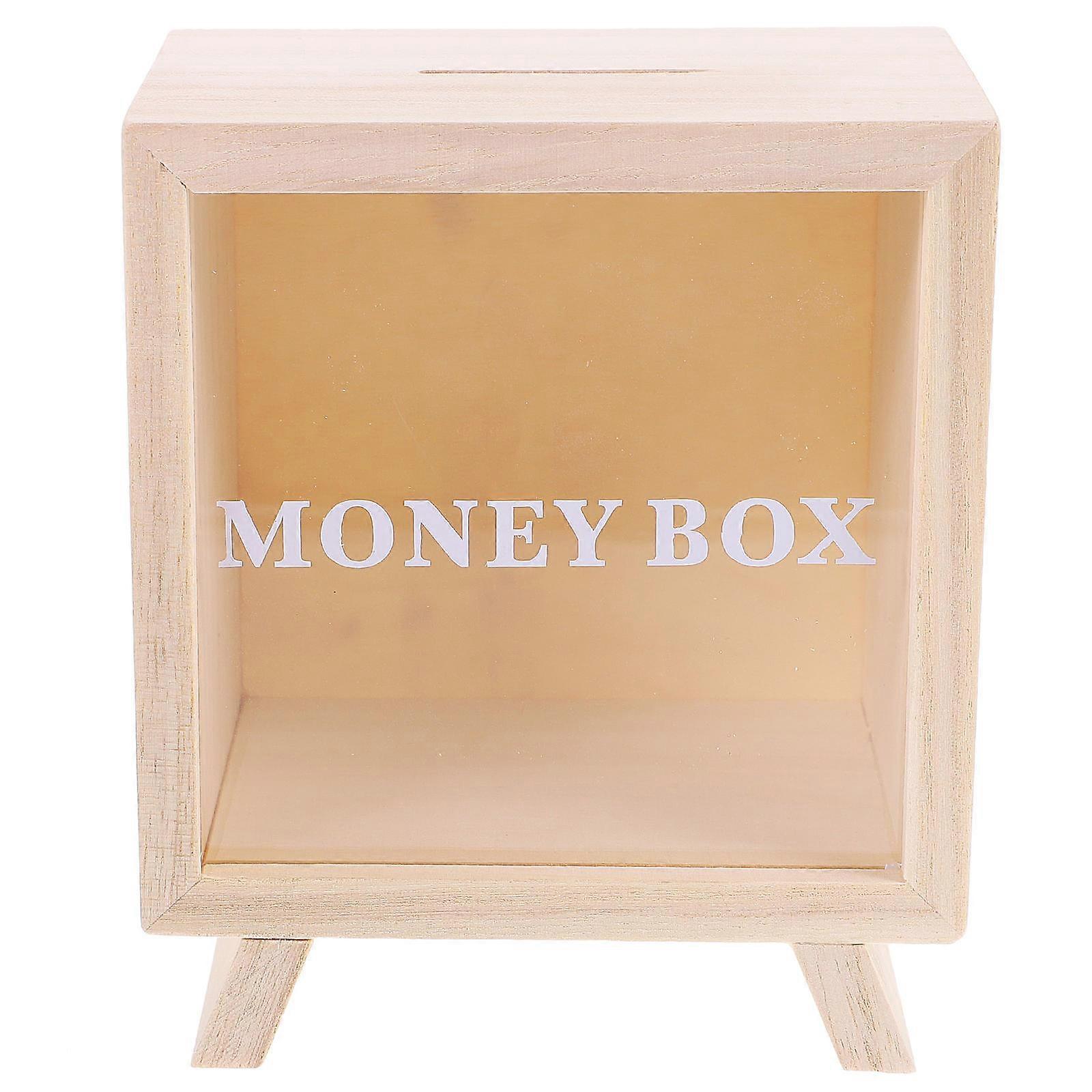 Savings Box Wood Piggy Bank for Storage Use 3Pcs Light Yellow Set