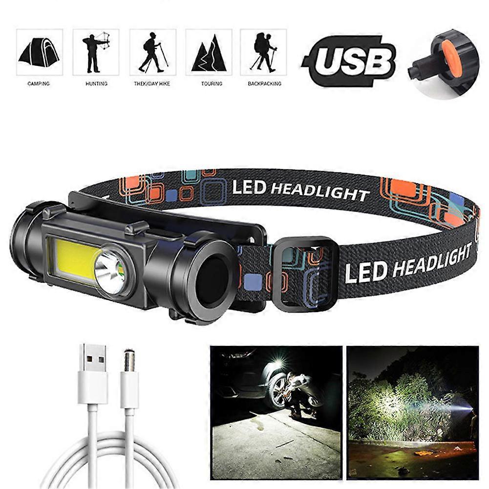 Portable Mini COBs LED Headlamp Rechargeable USB Rechargeable Long-Lasting Power. for Emergency