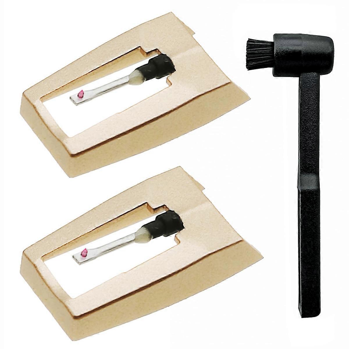 2Pcs Record Player Needles Replacement with Cleaning Brush Kit