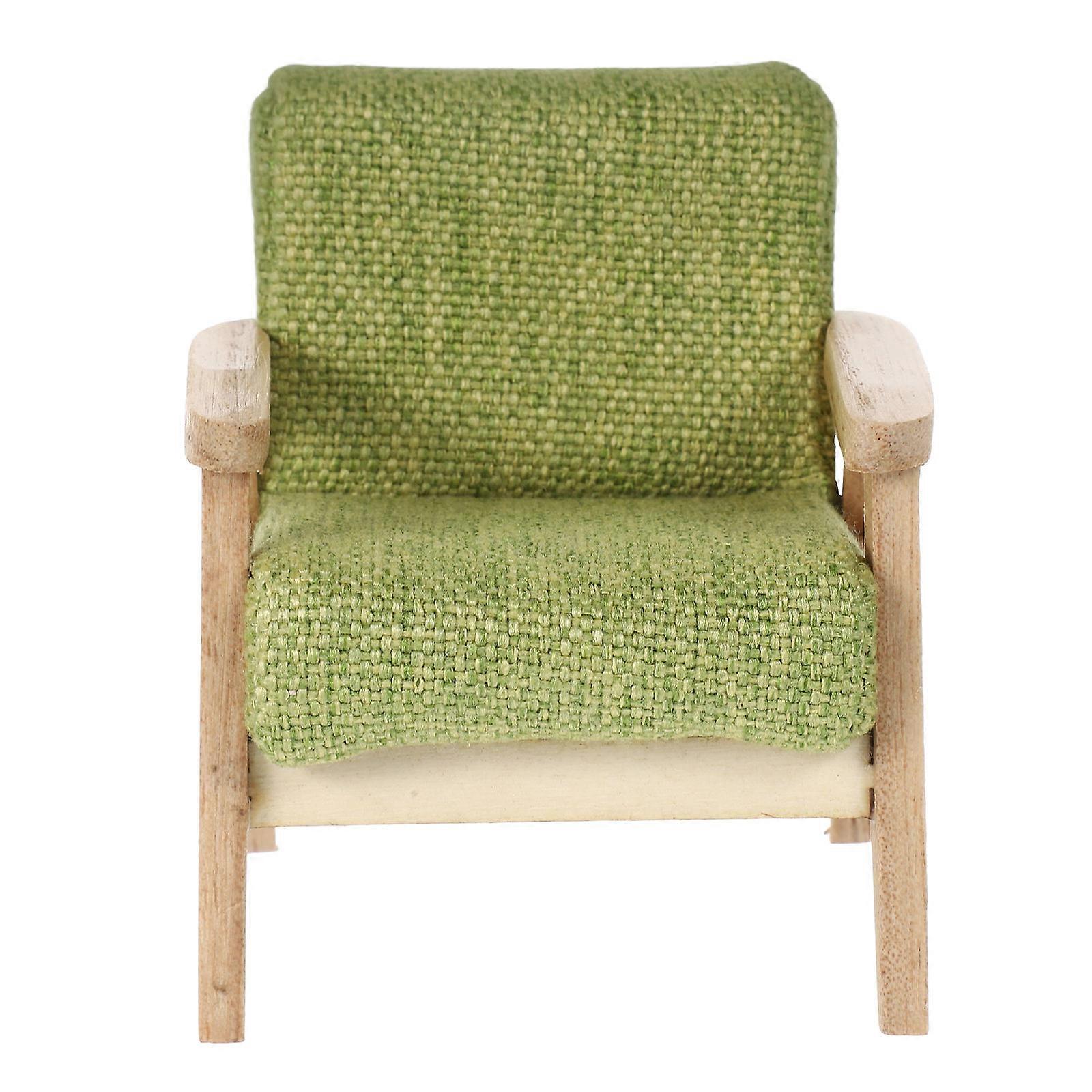 Tiny Furniture Mini Sofa for Decor 2Pcs Light Green Wood and Cloth Model
