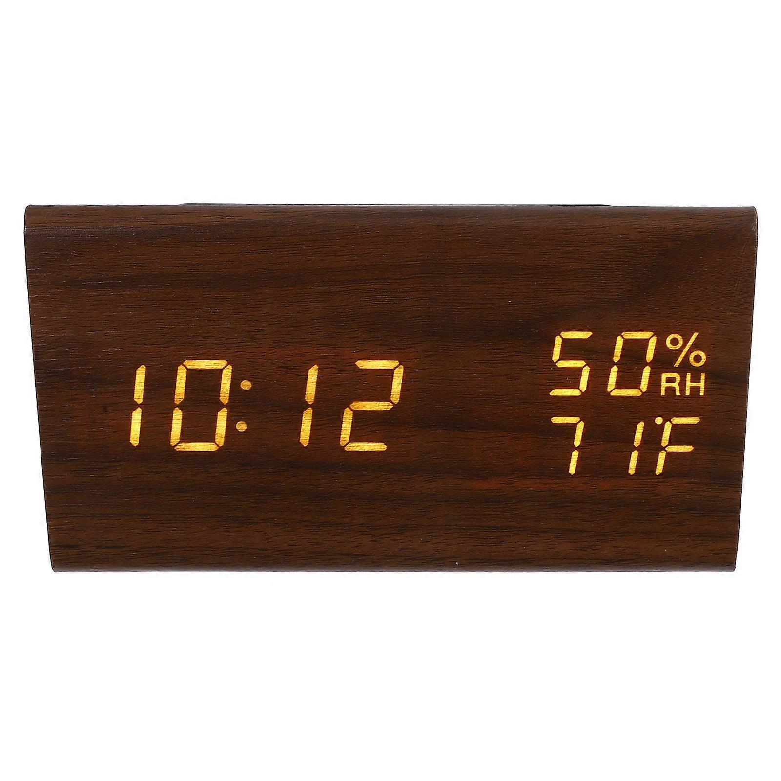 Electric Wooden Alarm Clock for Desk Showing Temperature and Humidity 5Pcs