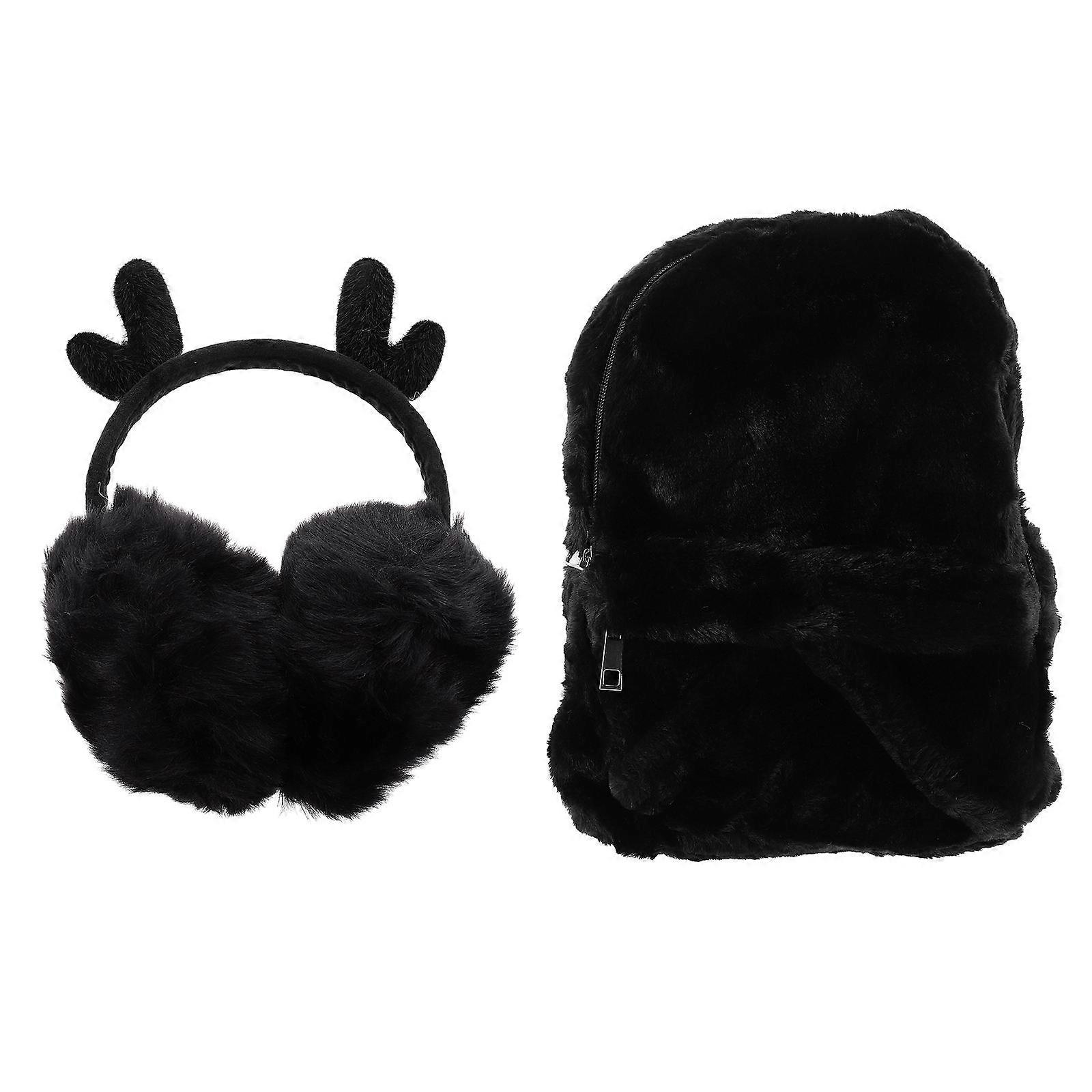 Multipurpose Backpack Earmuff Set Antler Shape for Storage 3Sets Black