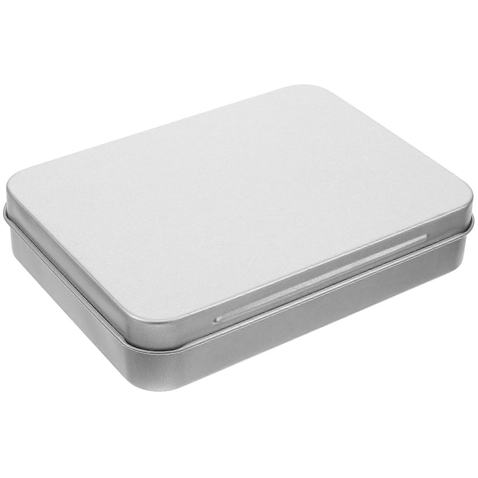 Tinplate Storage Holder Tin Box for Storage Use 2Pcs Silver