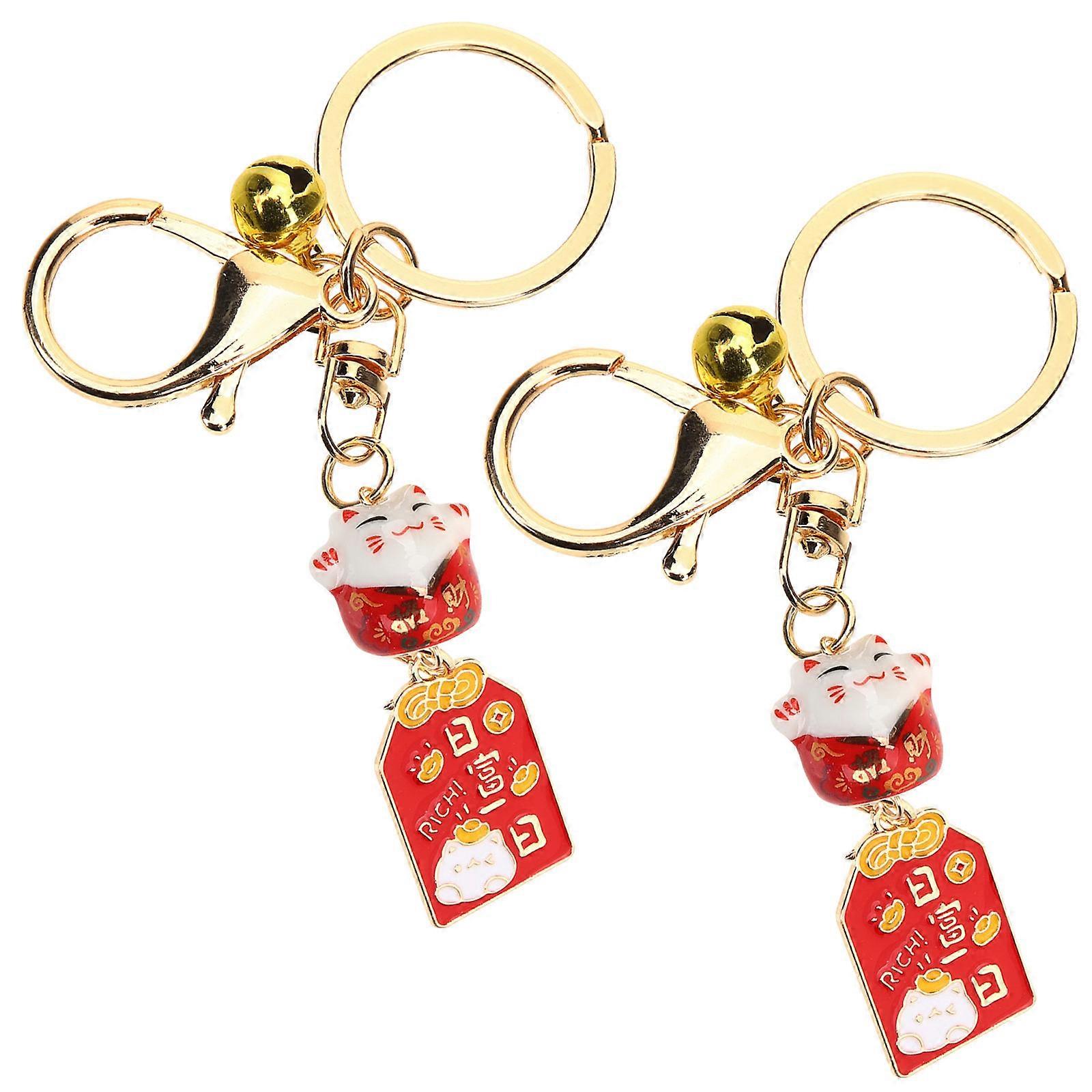 Red Luck Cat Keychain Japanese Style Key Pendant for Decoration 10Pcs
