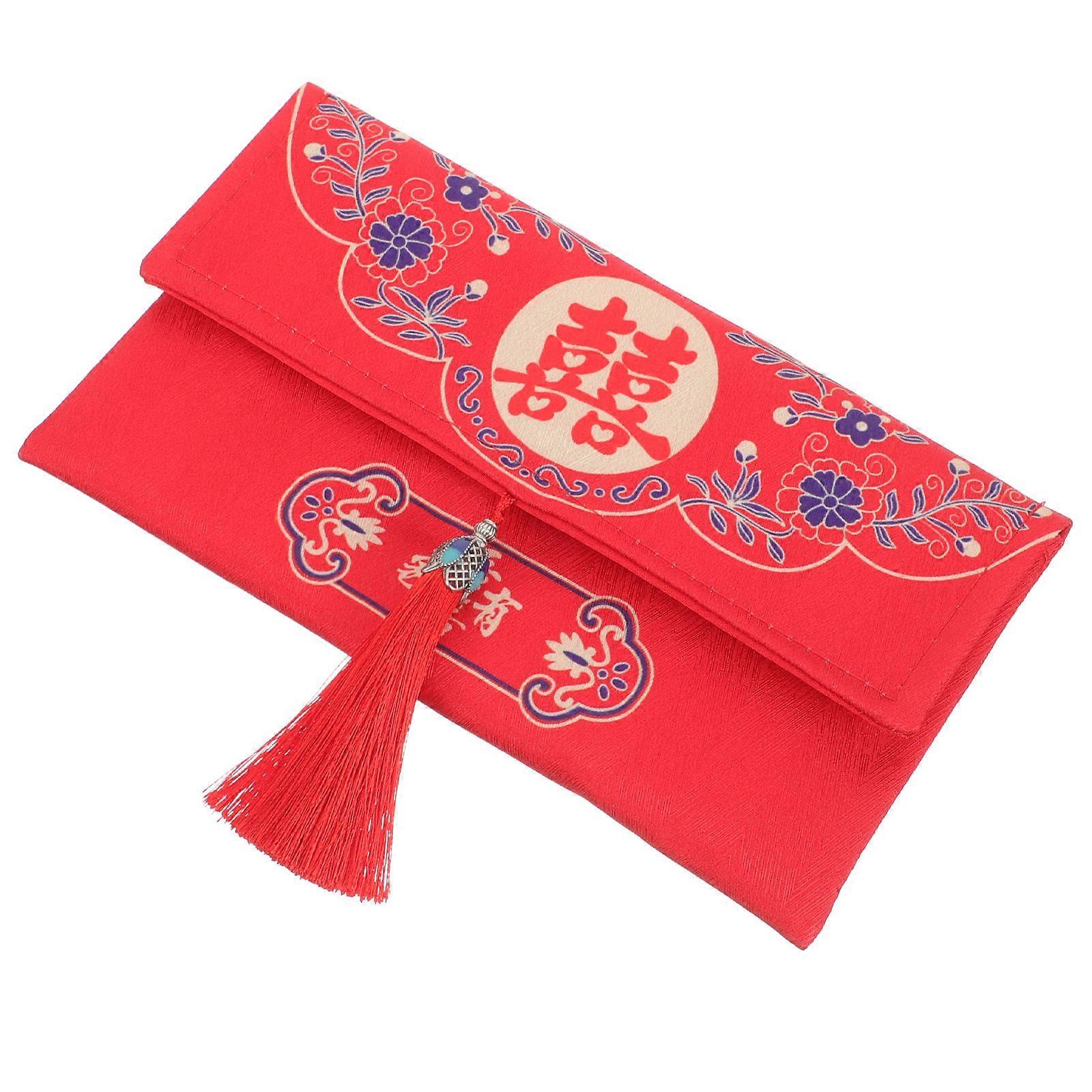 Chinese Style Cloth Red Envelopes Wedding Money Pouch for 4Pcs Durable