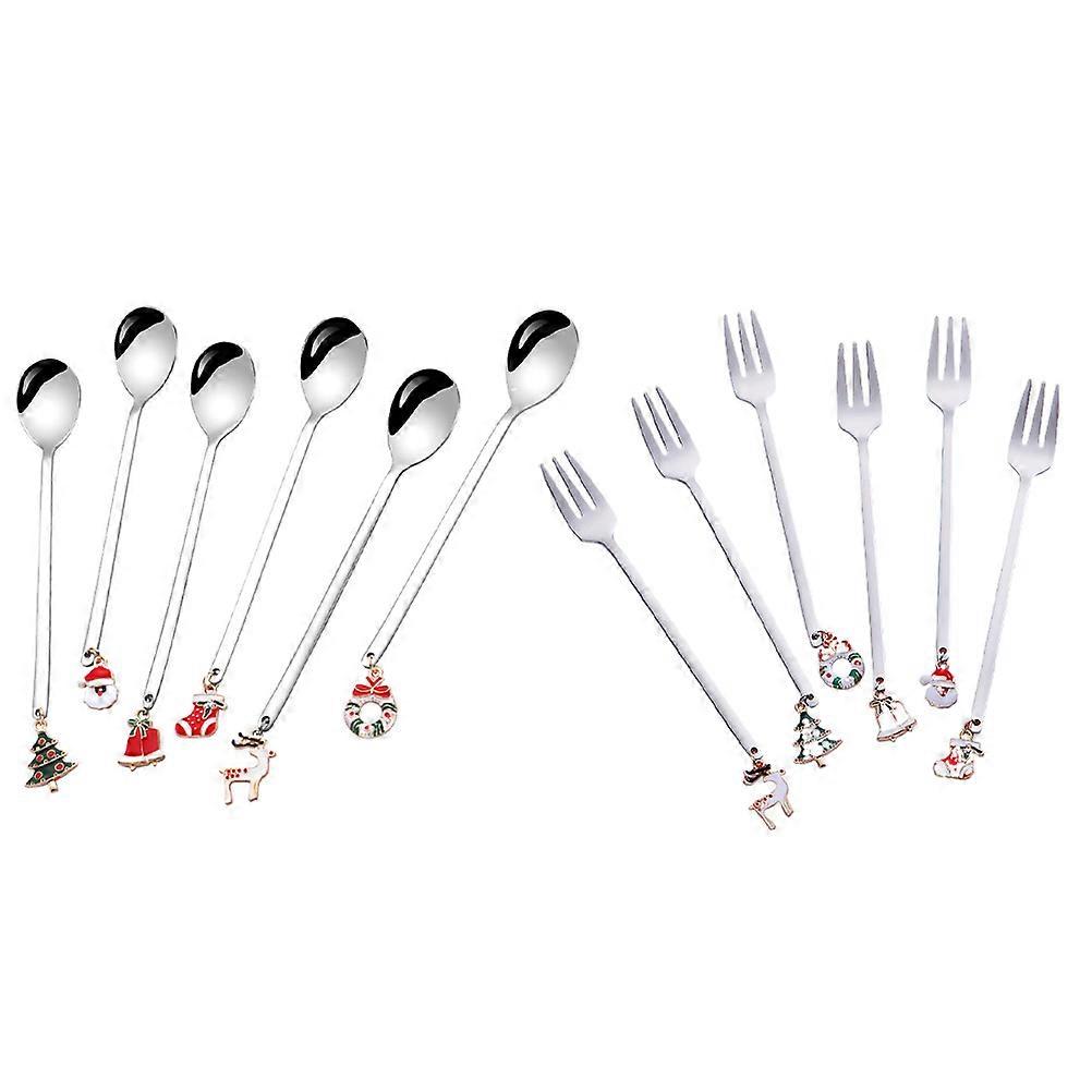 Festive Design Christmas Forks And Spoons Kit Perfect For Coffee Time And Dining Experiences In Compact 12-Pcs Set