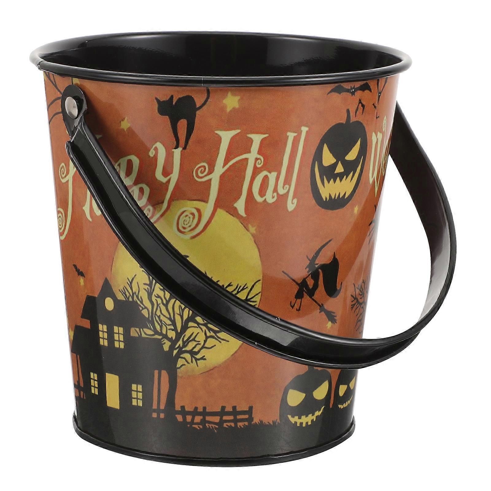 Festive Halloween Treat Carrying Bucket 2Pcs Square Metal Design For Kids And Partygoers With Delightful Atmosphere