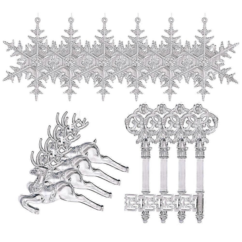 Elk Ornament Clear Acrylic Snowflake Hanging Decoration 3Sets for Xmas