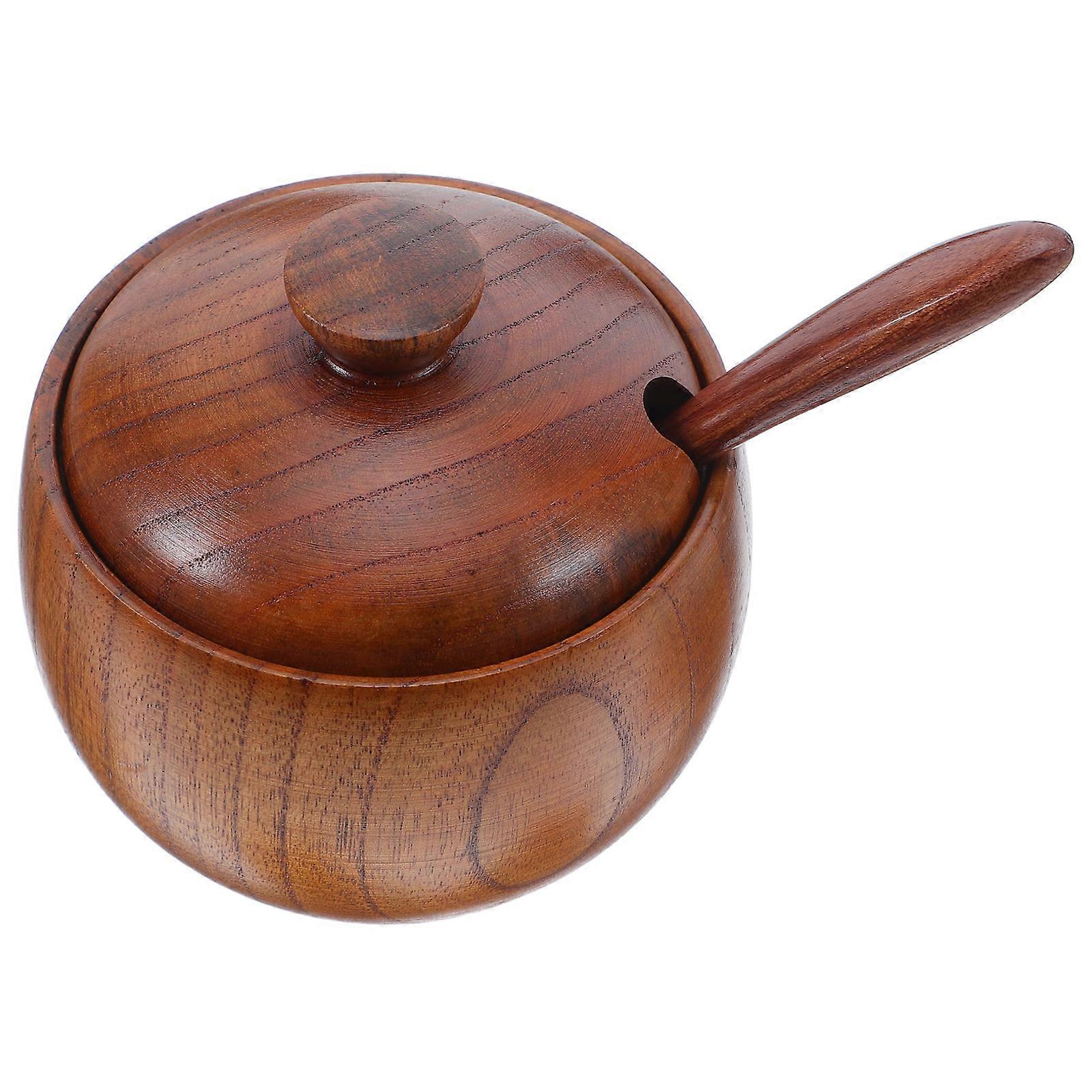 Wooden Condiment Jar Set for Spice Storage with 5Pcs Containers and Spoon