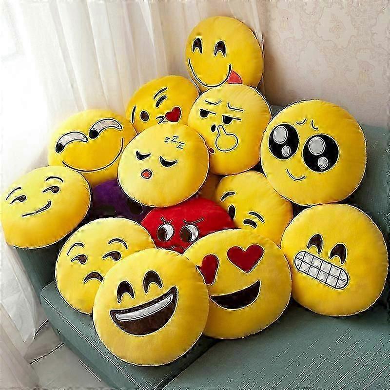 Almofada de pelúcia redonda com emoticons fofos Kawaii de 32 cm, presente macio e criativo para meninas e crianças, almofada de emoticons toy_i*