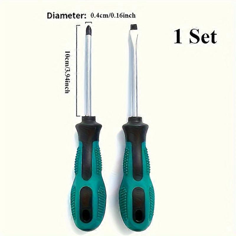 1 set Screwdriver Set with Magnetic Tip, Chrome Vanadium Steel, Phosphated Gold Tip and Flat Tip, Non-Slip Grip