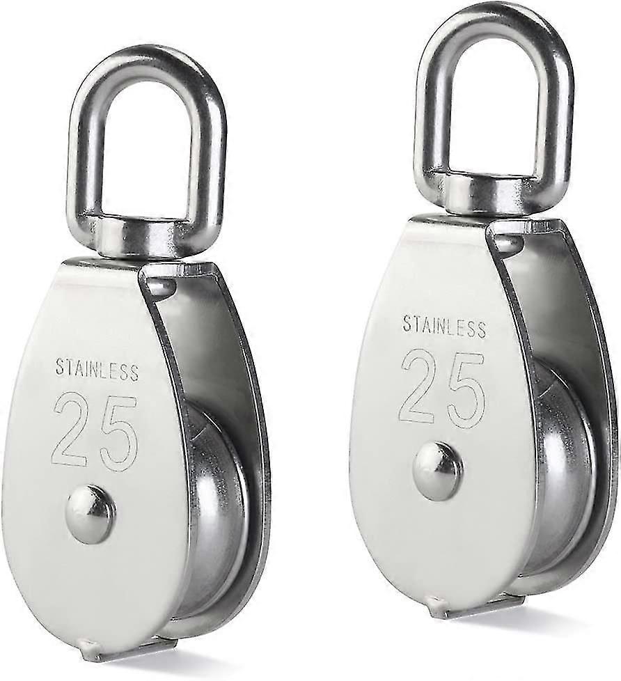 2pcs 25mm Single Pulley Block In 304 Stainless Steel M25 Pulley Roller Loading 400kg - Silver