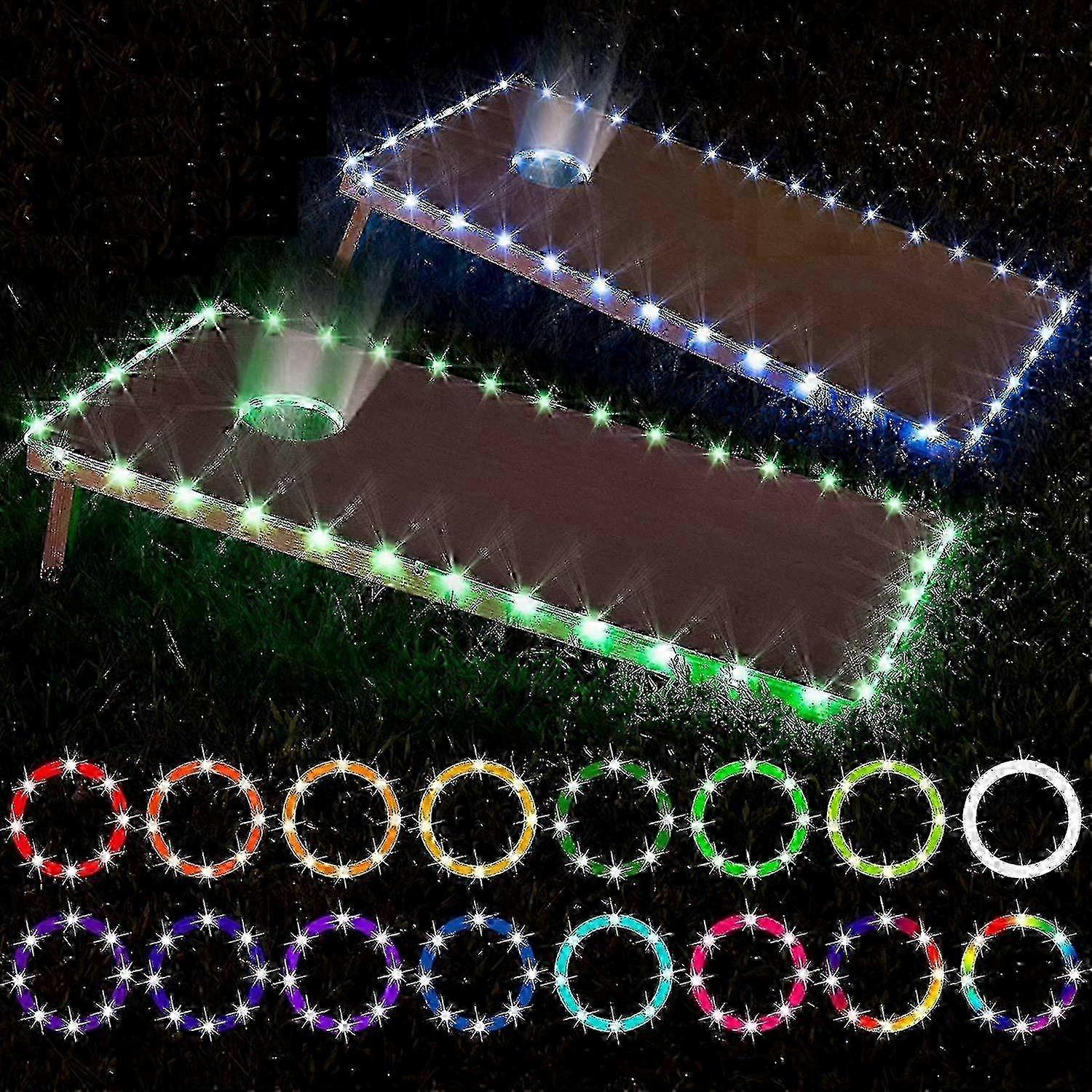 Enhanced Remote Control LED Cornhole Board Lights: 16 Color-Changing Edge & Ring for Bean Bag Toss Game