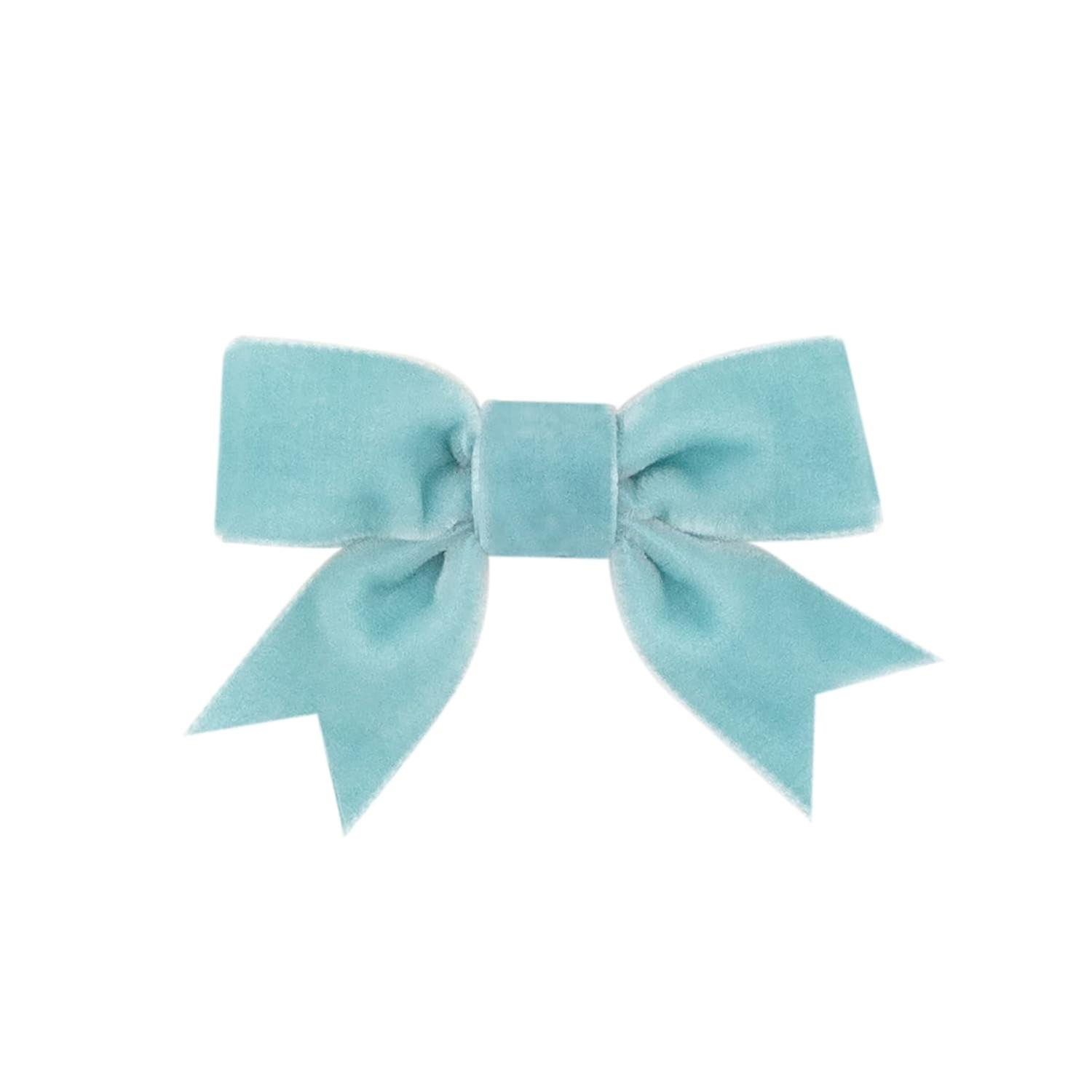 Girls Mini Velvet Two-Loop Bow with Fancy Cut Tail, Dusty Blue, Mini