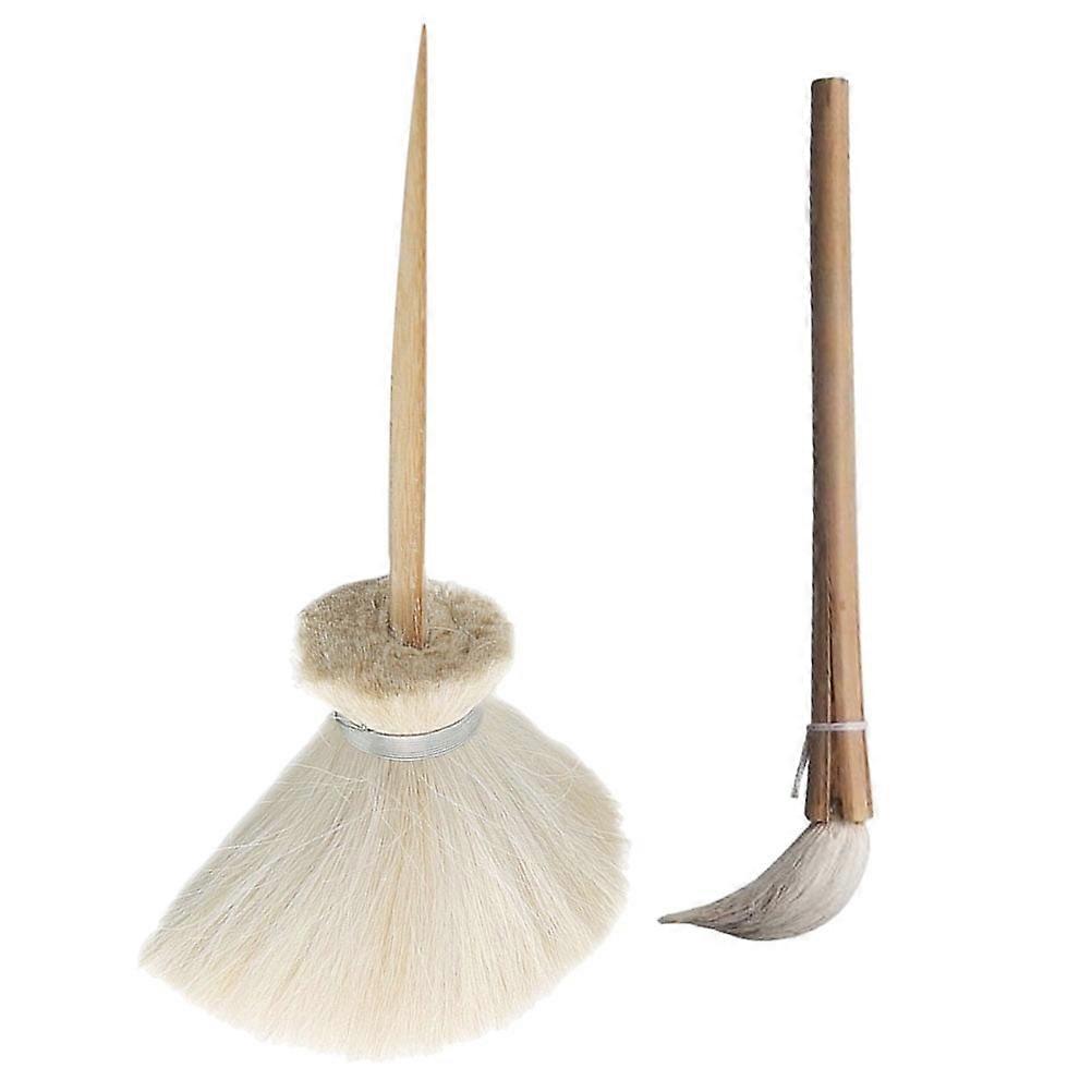 2 Pcs Durable Ceramic Brush Set Tool Work Multi-function Painting Ergonomic Pottery Wooden Fiber