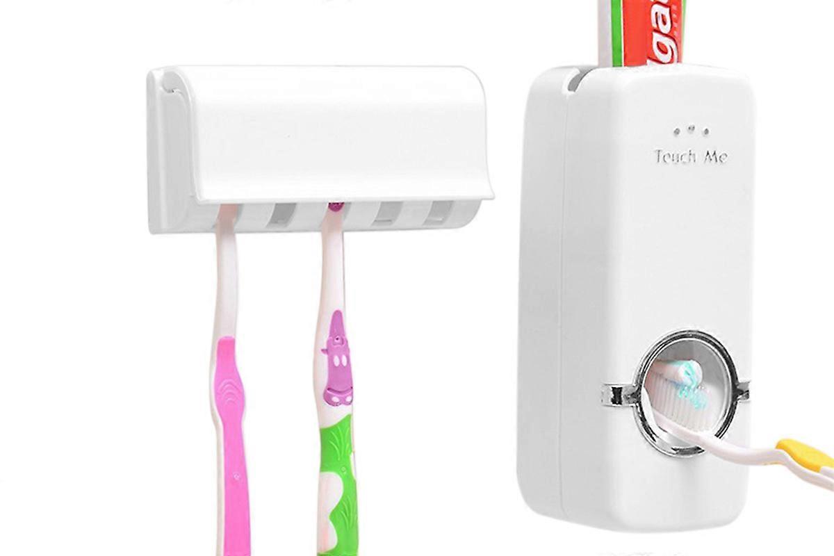 Wall Mounted Toothpaste Dispenser with 5 Toothbrush Holder Bathroom