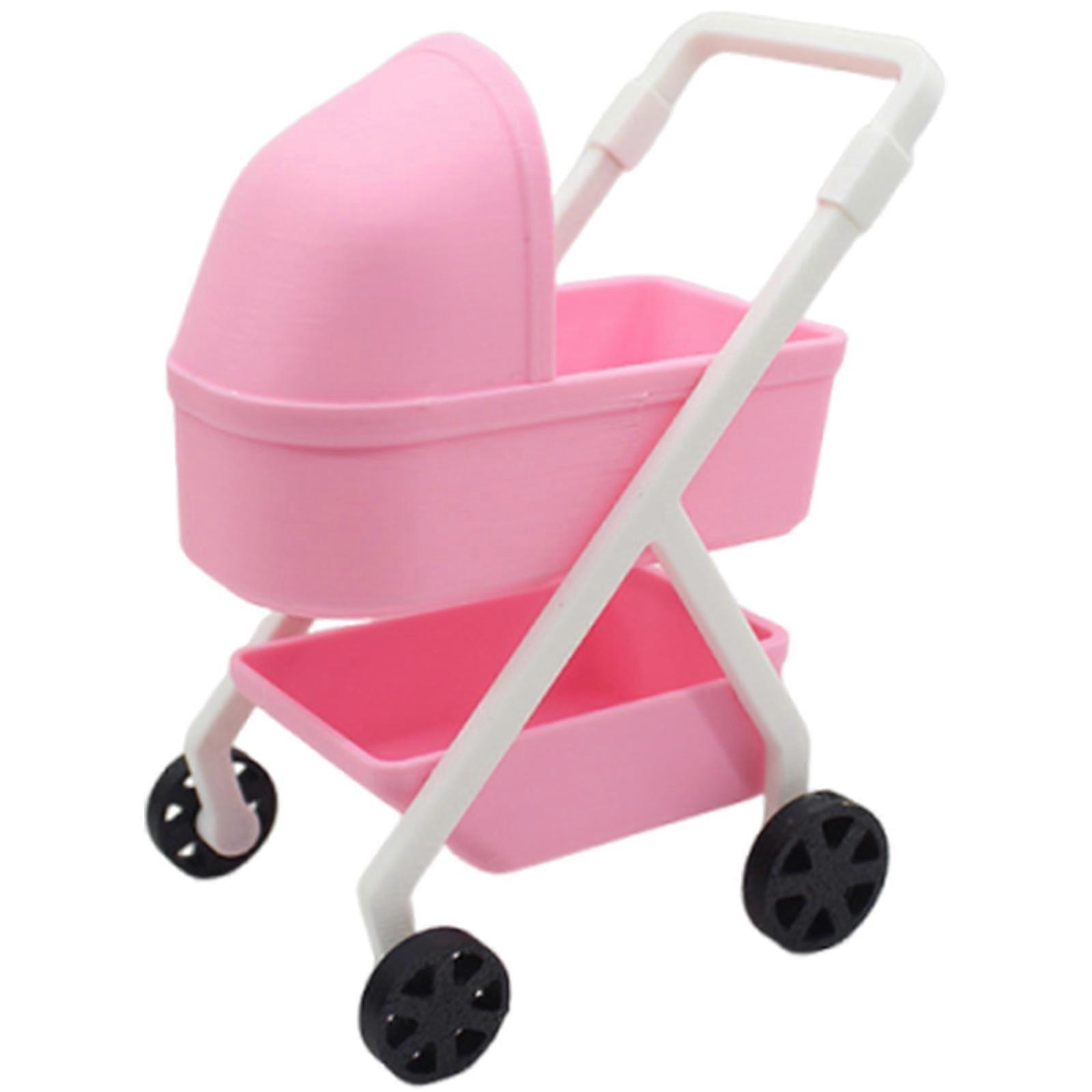 Miniature Stroller Model Figure For 1/12 Doll House Display Interactive Educational Toy Realistic Nursery Scene Decors  Pink