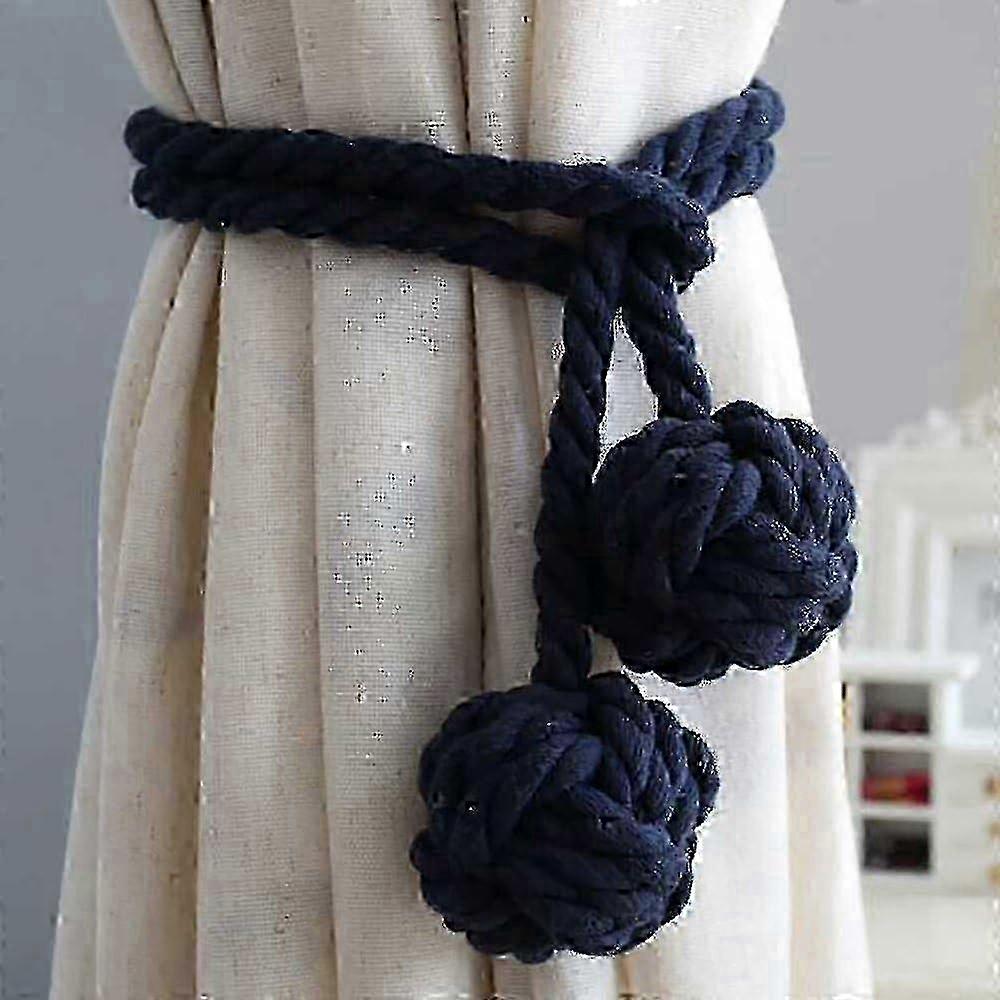 2025 1 Pair Handmade Cotton Tiebacks For Curtains Rope And Double Ball-dark Blue