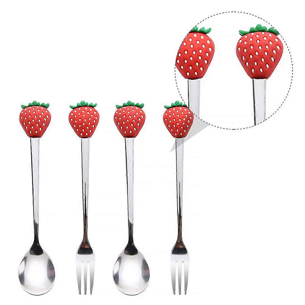8 PCS  Creative Fruit Shaped Tableware Stainless Steel Fork Spoon Eating Tools