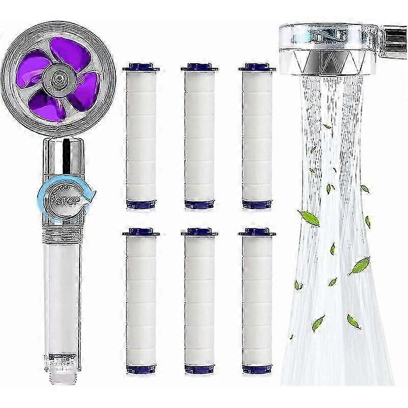 Hand Shower, Water Saving Anti Limestone Shower Head, High Pressure Propeller Shower Head Three Levels Filter Filter System With 6 Replaceable Pp Cott