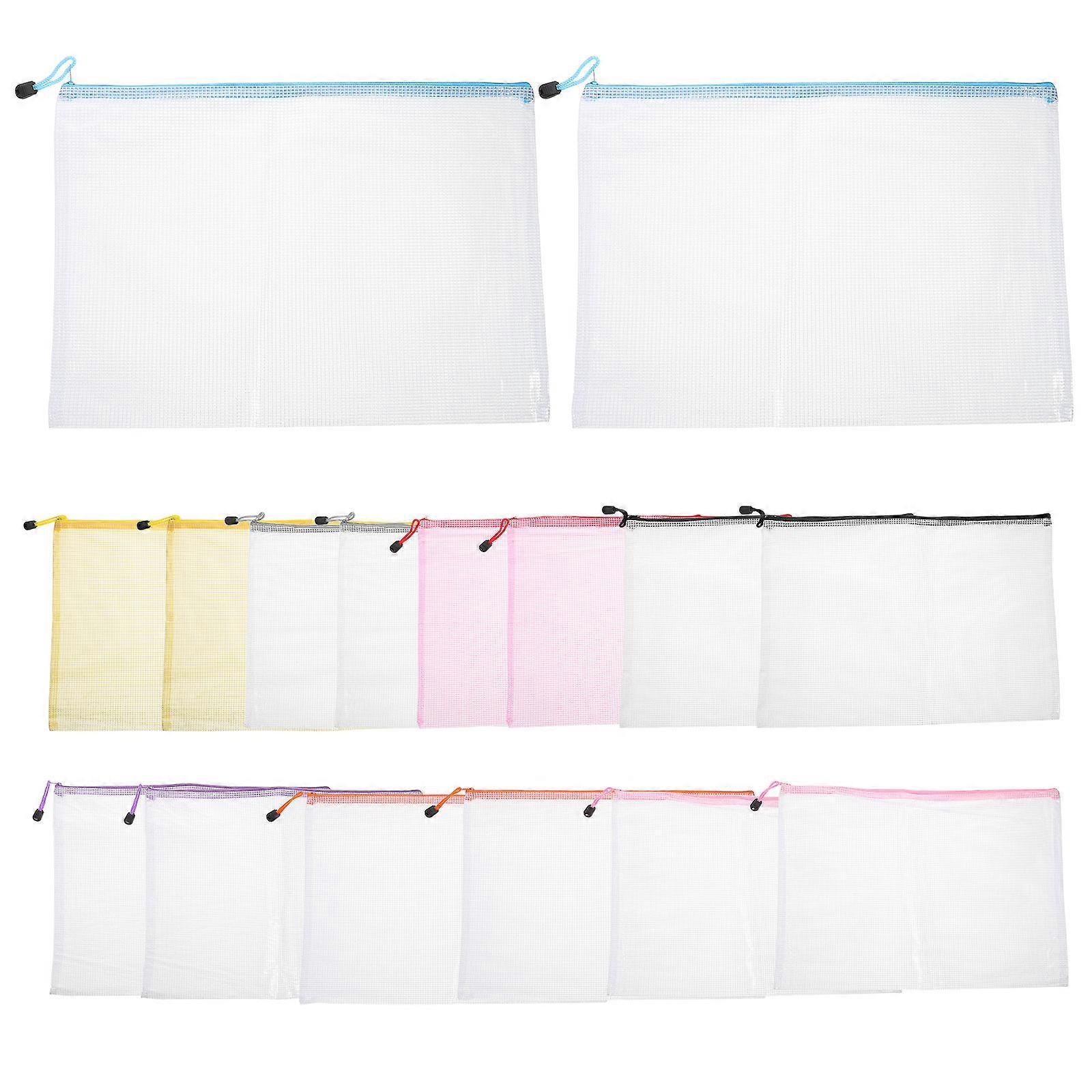Multi Color Mesh Zipper Pouch File Bags for Organizing 16Pcs PVC Pouches