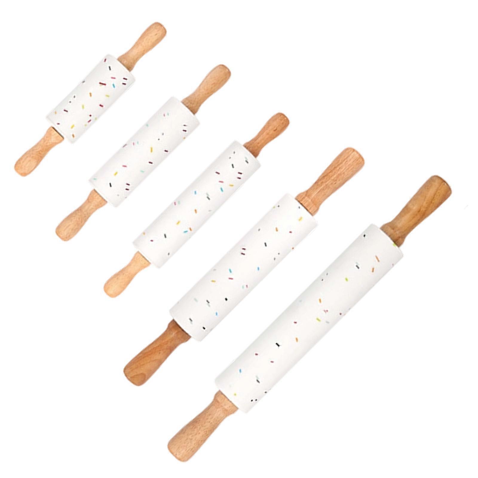 5 Size Silicone Rolling Pin Colorful Dot Pattern Pastry Roller with Plastic/Wood Handle for Homemades Dough Making Tool Multicolor