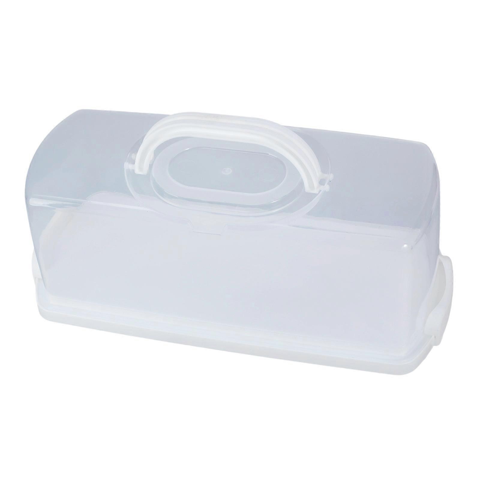 Airtight Bread Box With Ergonomic Handle Clear Plastic Case For Cake Slices Pastries Countertops Storage Solution  White