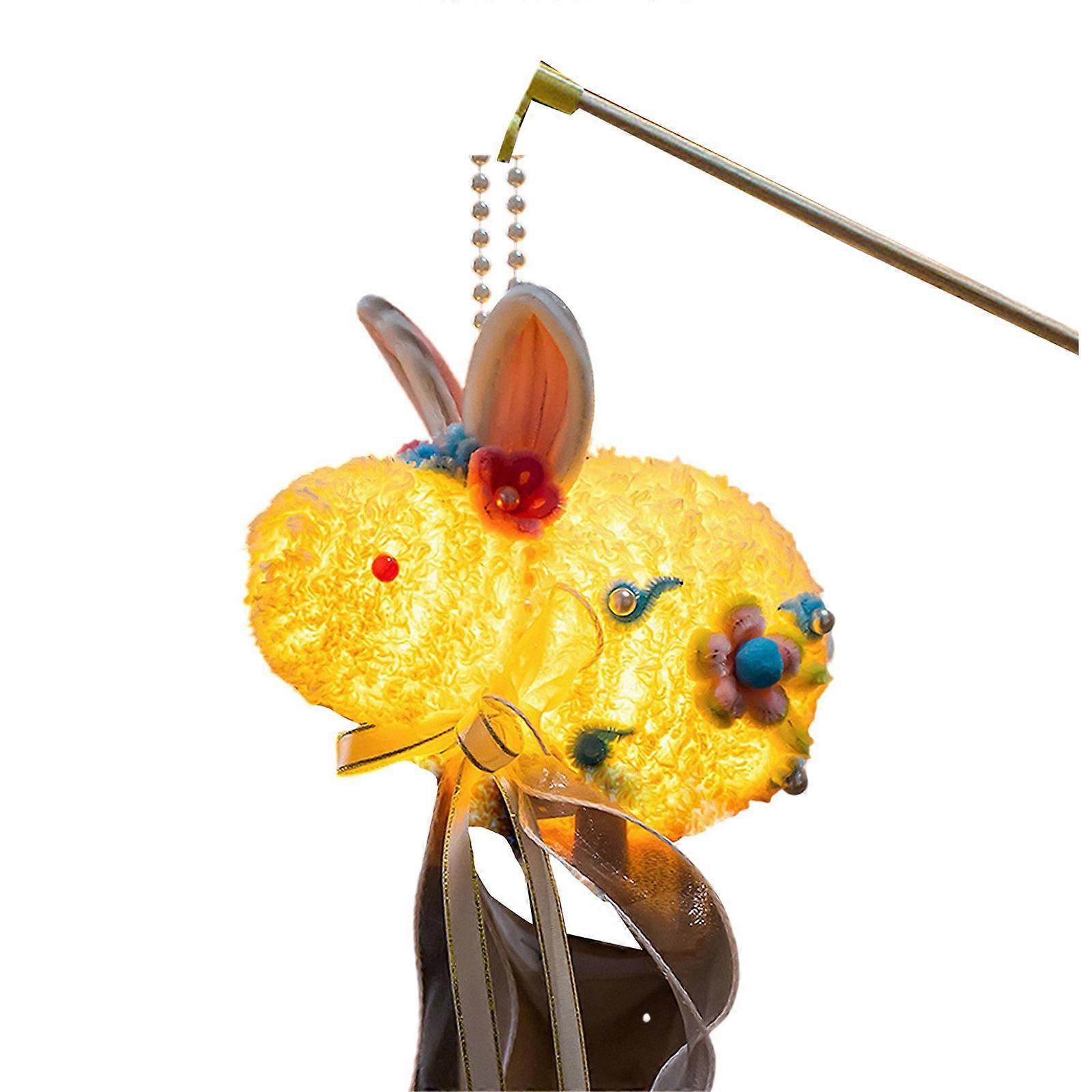 Handmade Moon Festival Rabbit Lamp Craft Set With Soft Plush Fabric Safe Educational Toy For Kids Skill Improvement  Yellow