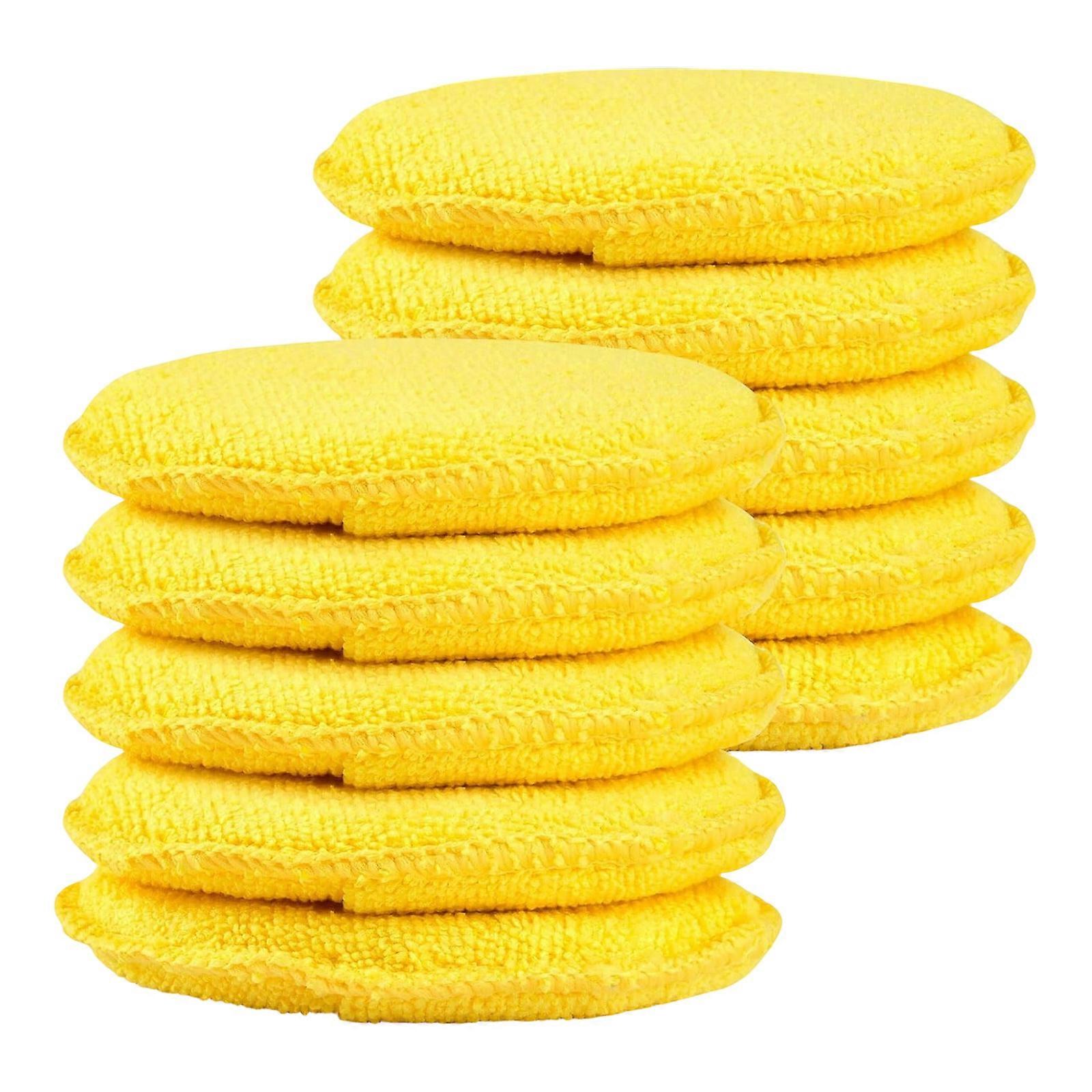 10 Reusable Microfiber Wax Applicator Pads 5 Inch Round Non Abrasive Car Polish Pads for Dashboard Windshield and Household Surfaces Seamless Edge