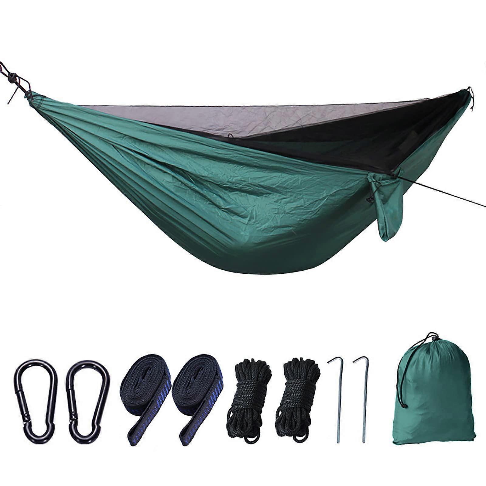 Camping Hammock with Mosquito Net 260x140cm Portable Parachute Nylon with Tree Straps for Outdoor Garden Travel
