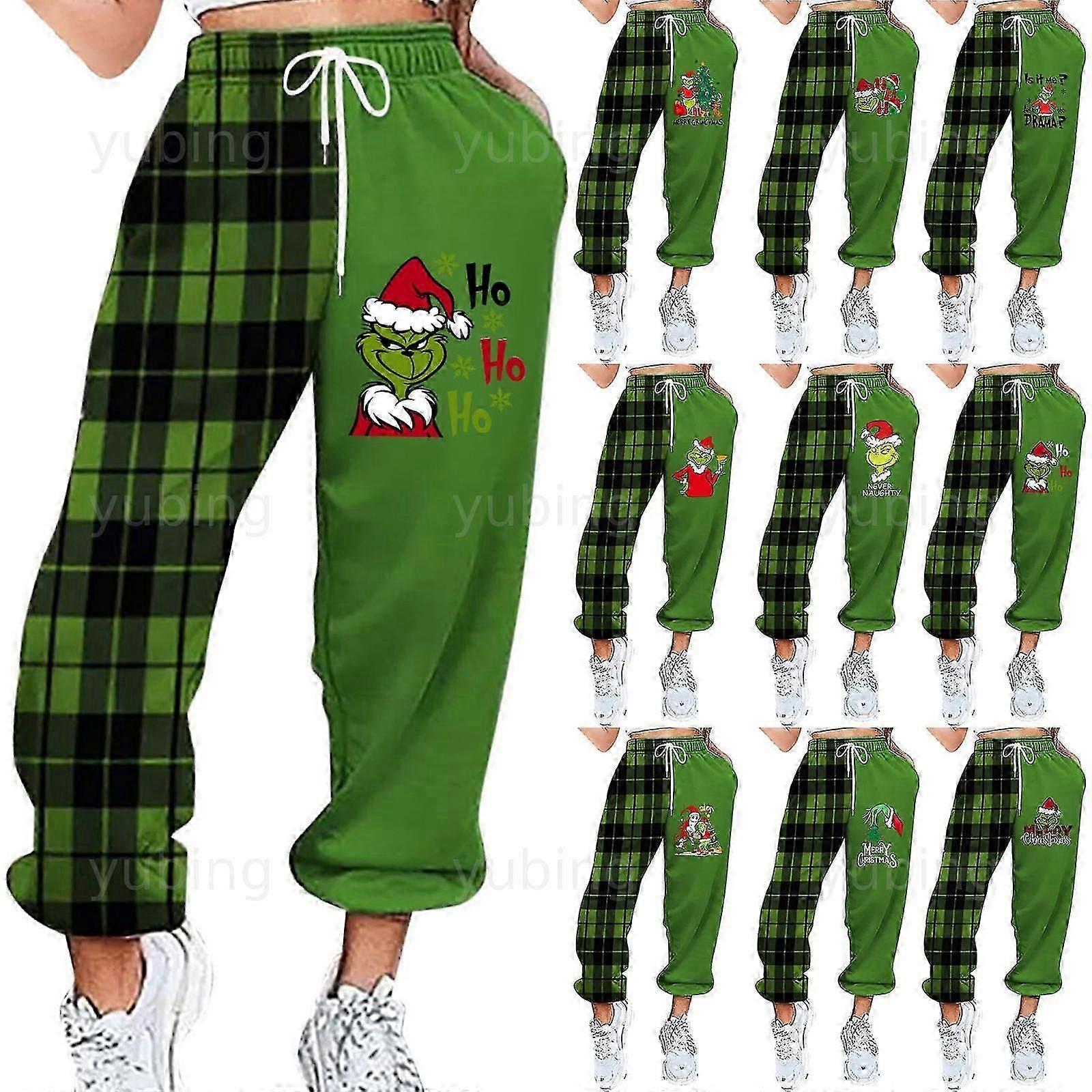بنطلون رياضي نسائي برباط من Grinch لعيد الميلاد، بنطلون بيجاما، مقاس S- 3xl
