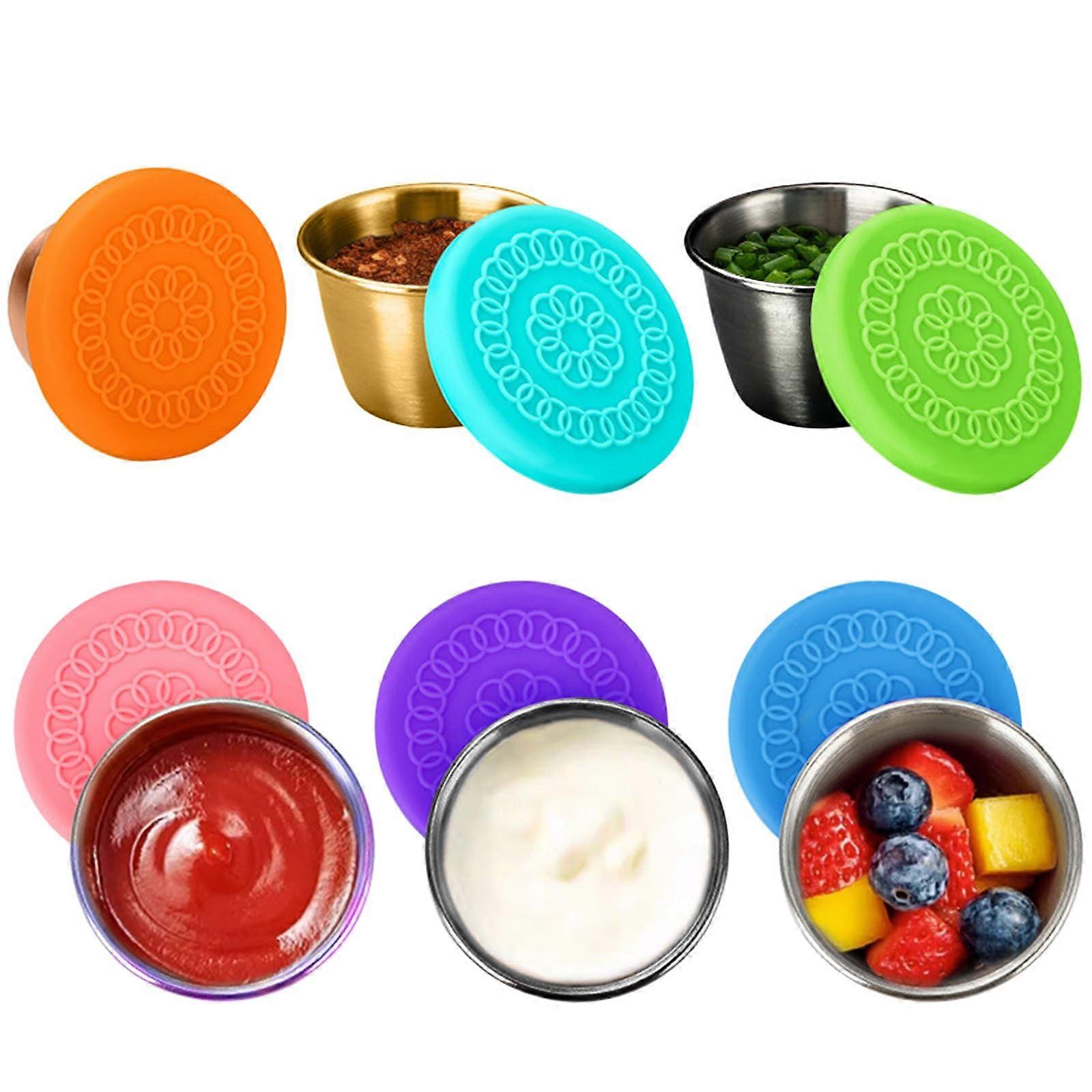 6 PCS Condiment Containers With Lids Stainless Steel 2.4oz Dressing To Go Sauce Cups For Lunch Box Picnic Travel 6 Pack