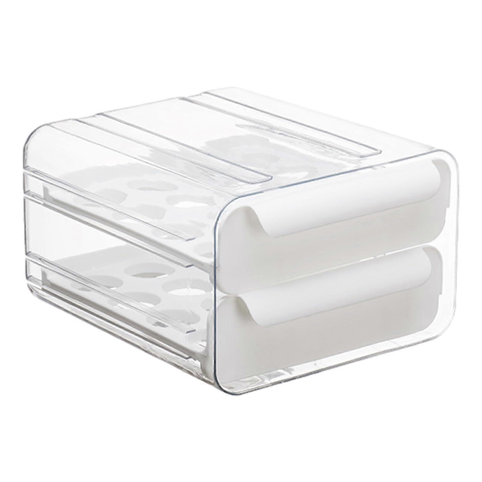 Egg Holder Box 2Layer Egg Drawer, Stackable Tray Bin, 32Grid Egg Box, Robust Design Refrigerator Egg Dispenser