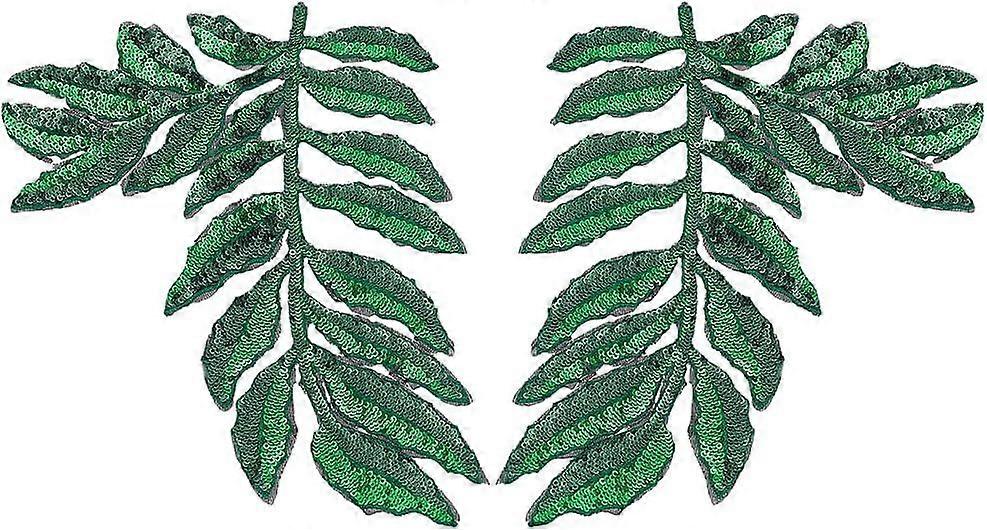 1 Pair Leaf Sequin Patches Sew on Embroidered Applique Patch Spring Green Leaf Shape Patch Polyester Leaves Applique Patch for Sewing DIY Craft Patche