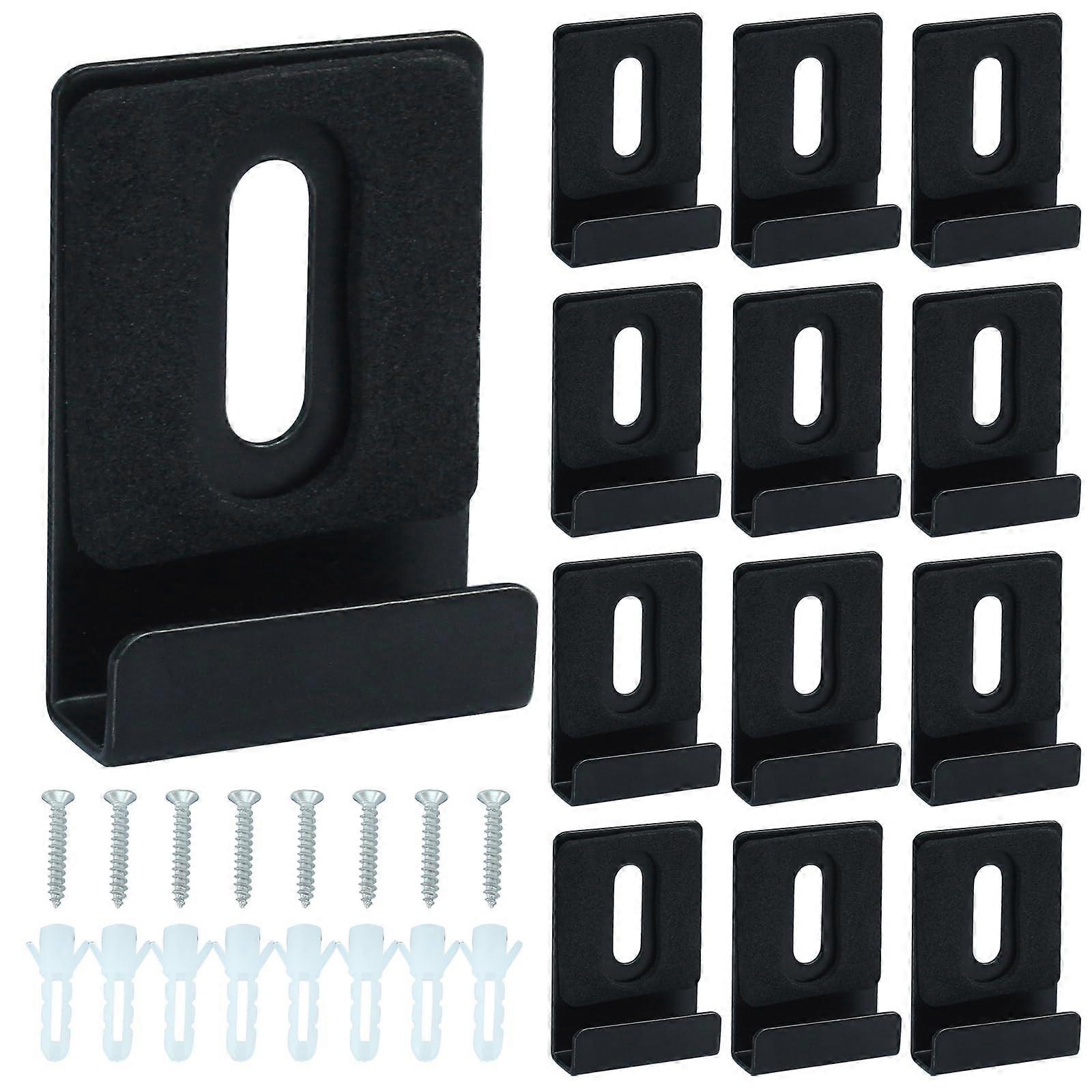 12 Pcs Metal Mirror Holder Clips with Rubber Pads, J Type Hanger Kit for Frameless Wall Mount, Tile and Billboard Display (Black)
