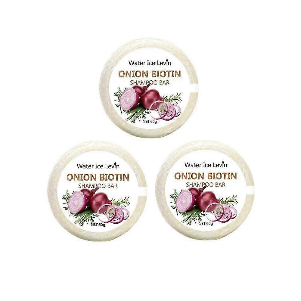 3pcs Onion and Biotin Shampoo Soap - 60g, Suitable for All Hair Types, Moisturizing and Smoothing, Rich in Rosemary Extract