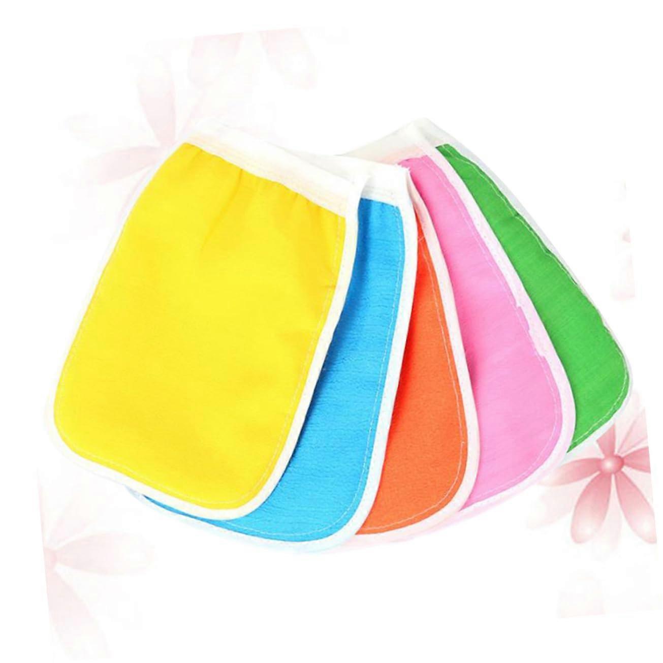 Exfoliating Gloves 5pcs Back Scrubber Shower Spa Mitts Body Exfoliator Random Color Soft Material