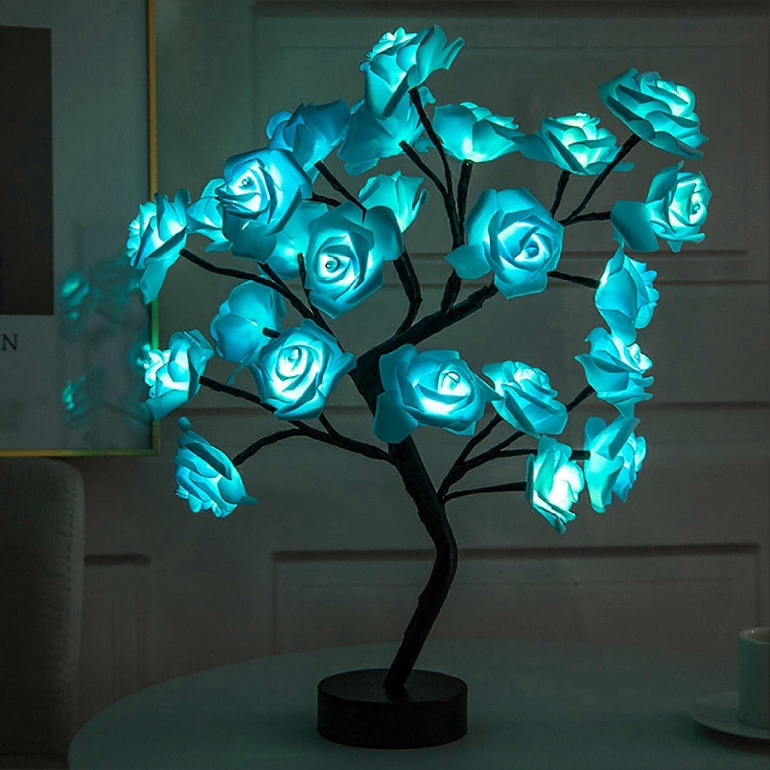 Rose Lamp with Fully Adjustable Branches, Romantic LED Flower Night Light Decor, Blue Table Lamp