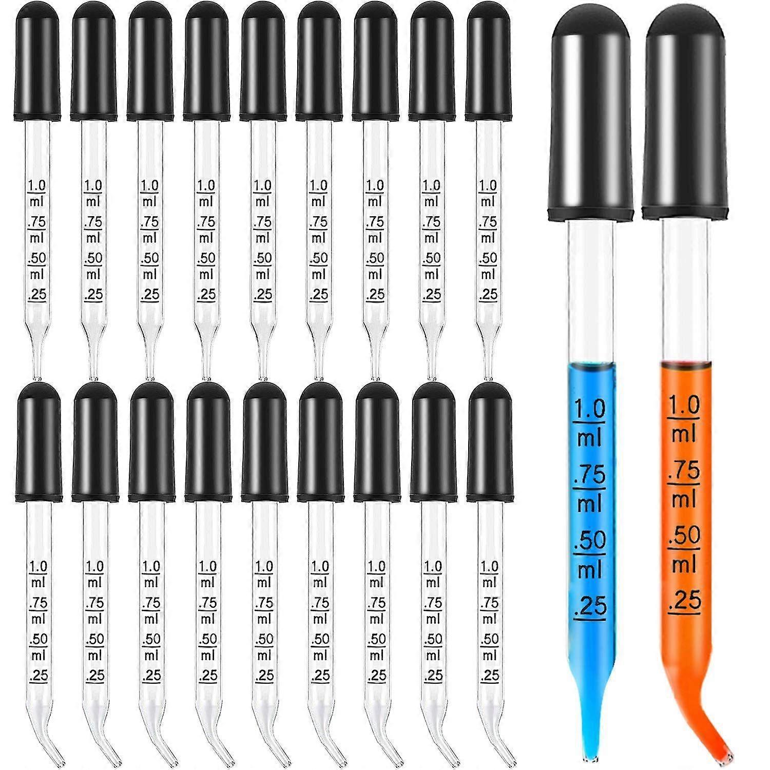 20 x 1 ml Szklane pipety z kroplomierzem stopniowanym do leków, olejków eterycznych, malarstwa artystycznego, laboratorium