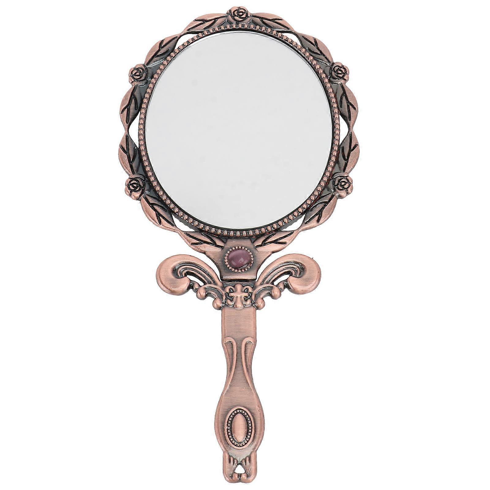 Classic Pocket Makeup Mirror Folding Handle for Makeup Use Dark Brown