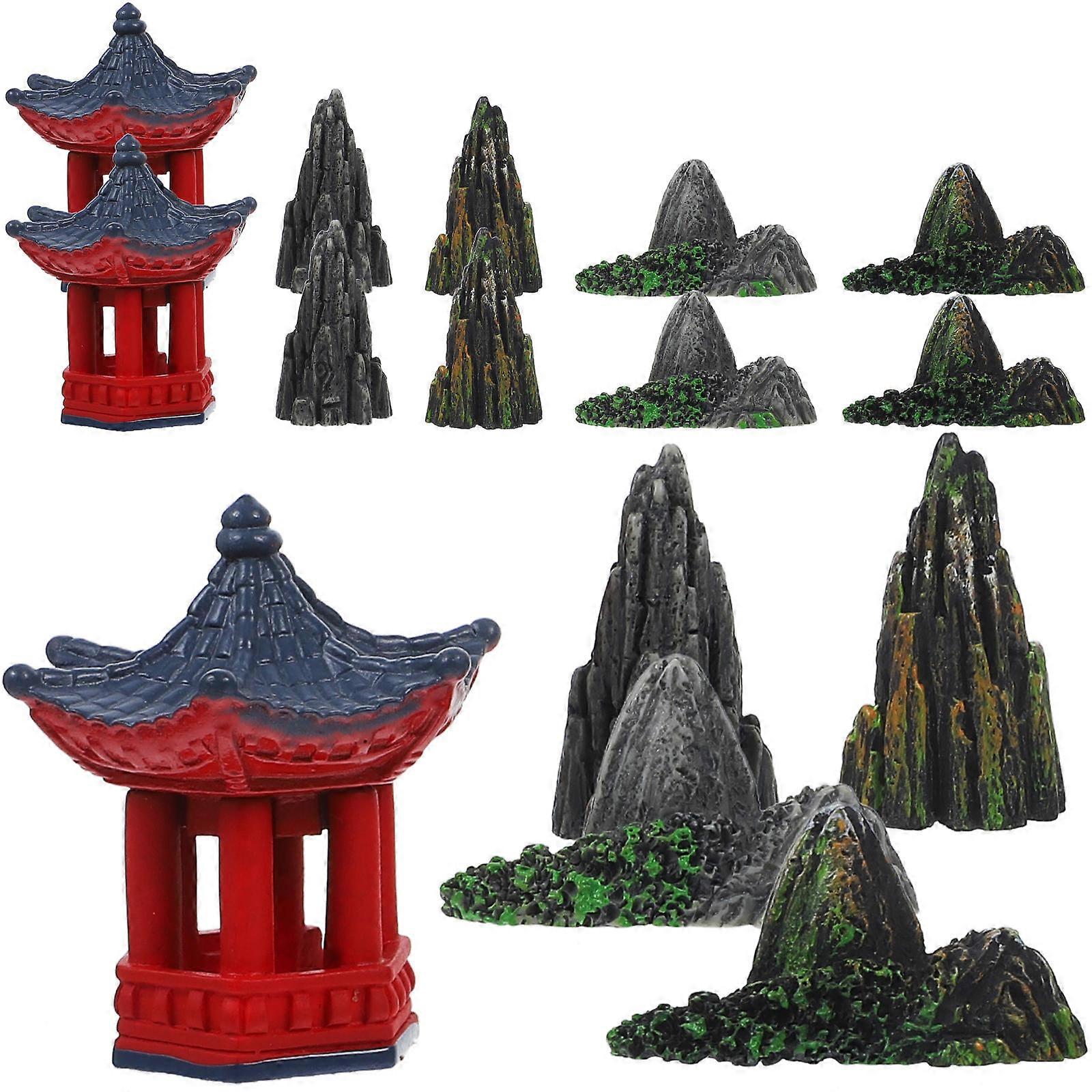 Assorted Pavilion Ornament Resin Set for Table Decoration 5Sets