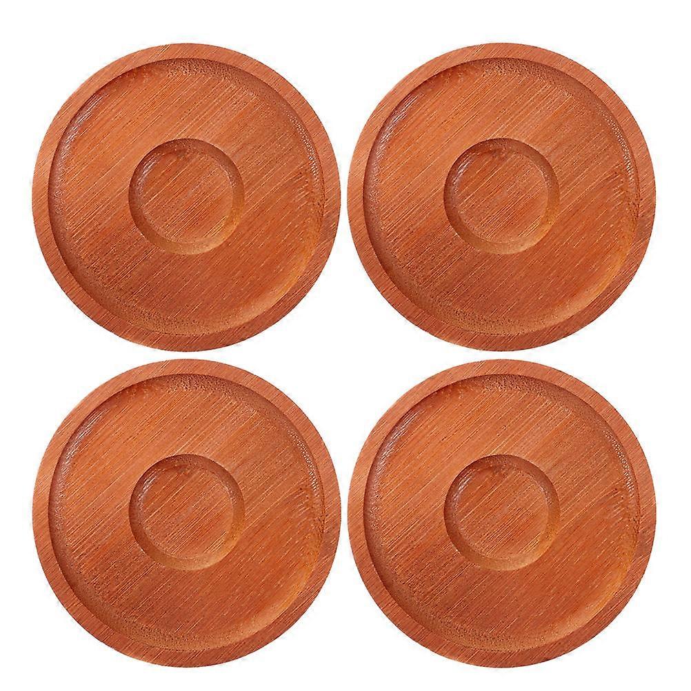 Brown Bamboo Table Coasters with Rotating Base for Tea Pot Protection and Stability 4 Pieces