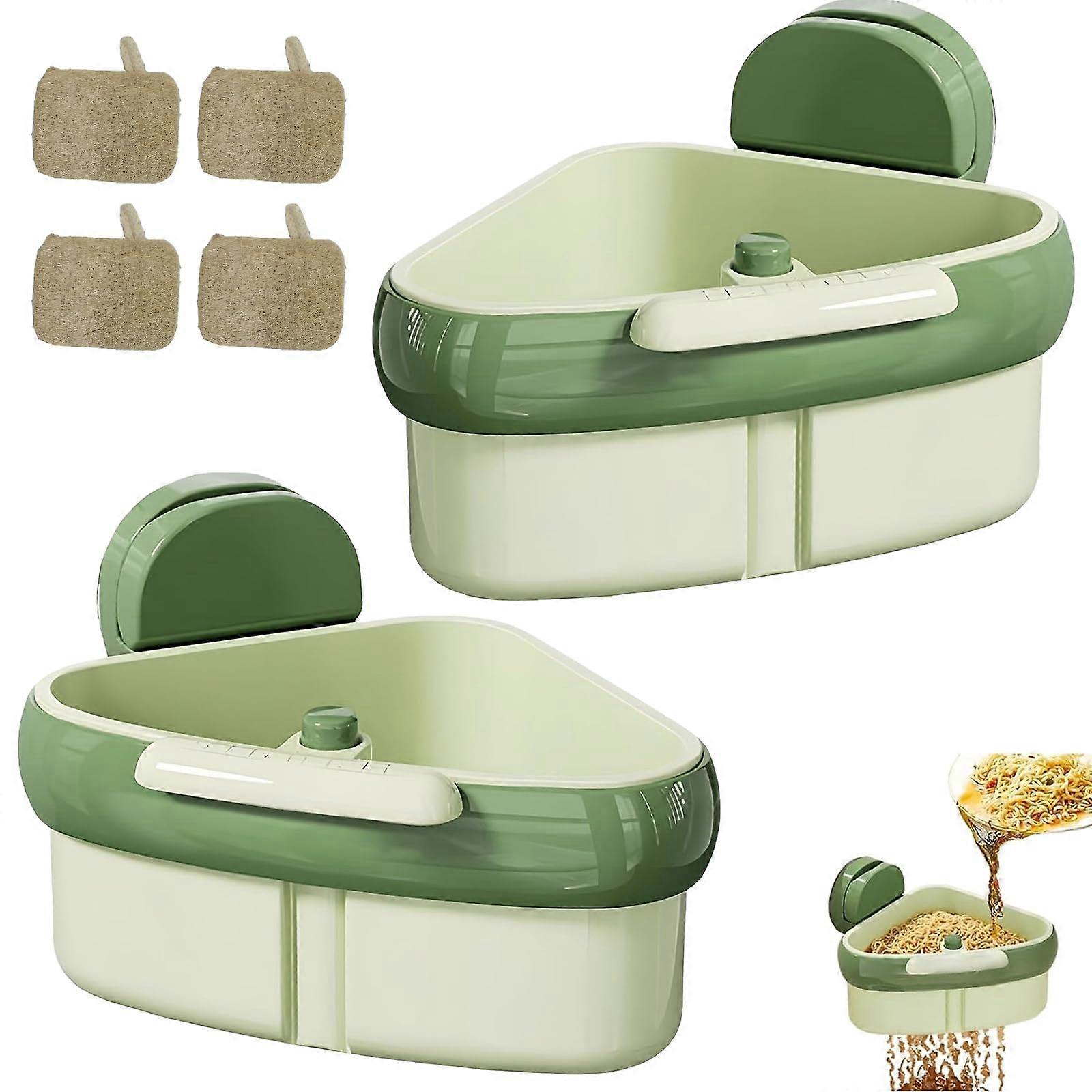 2PCS Sink Strainer Basket with OneTouch AutoDump, Suction Cup Mount, Fine Mesh Odor Control